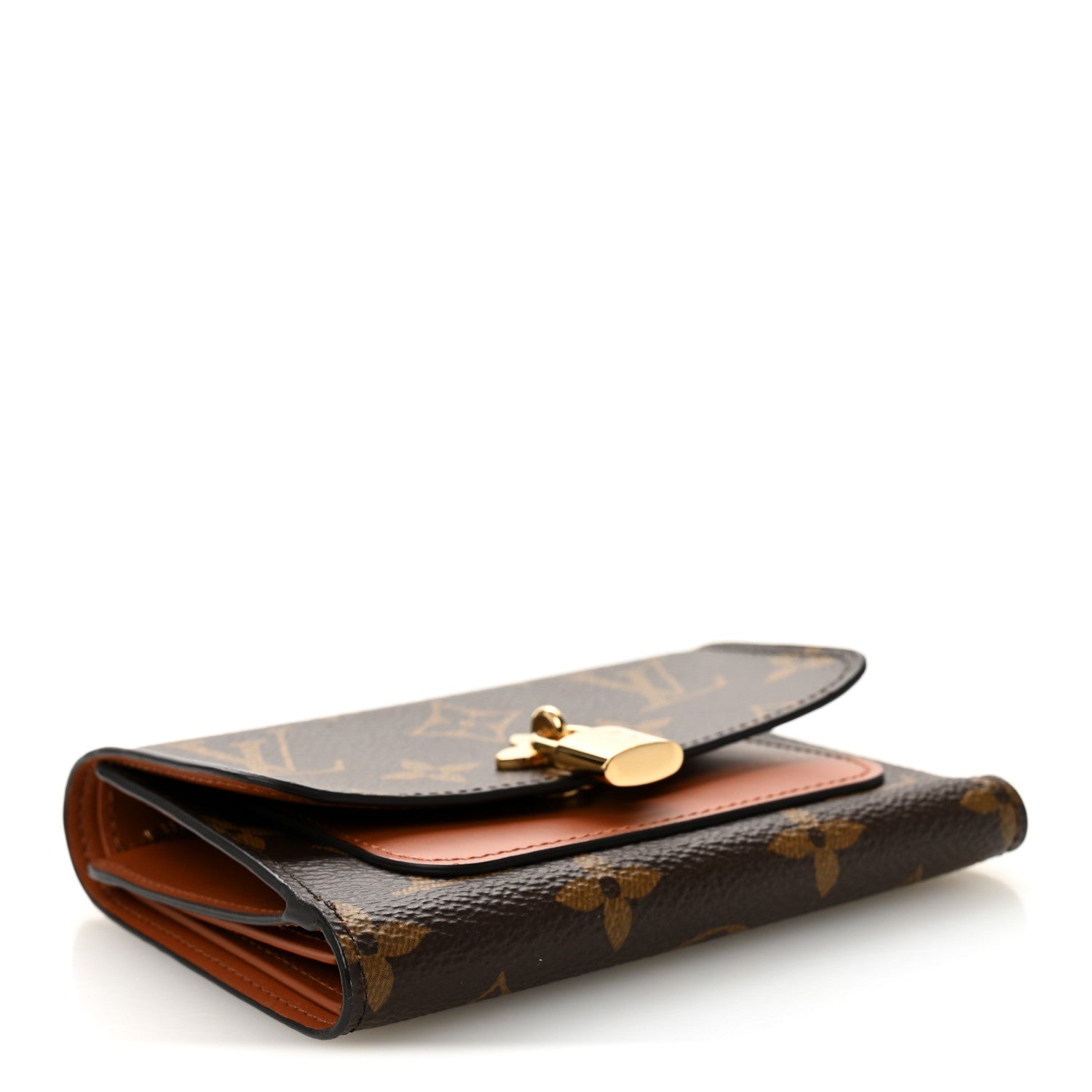 Monogram Flower Lock Compact Wallet Caramel