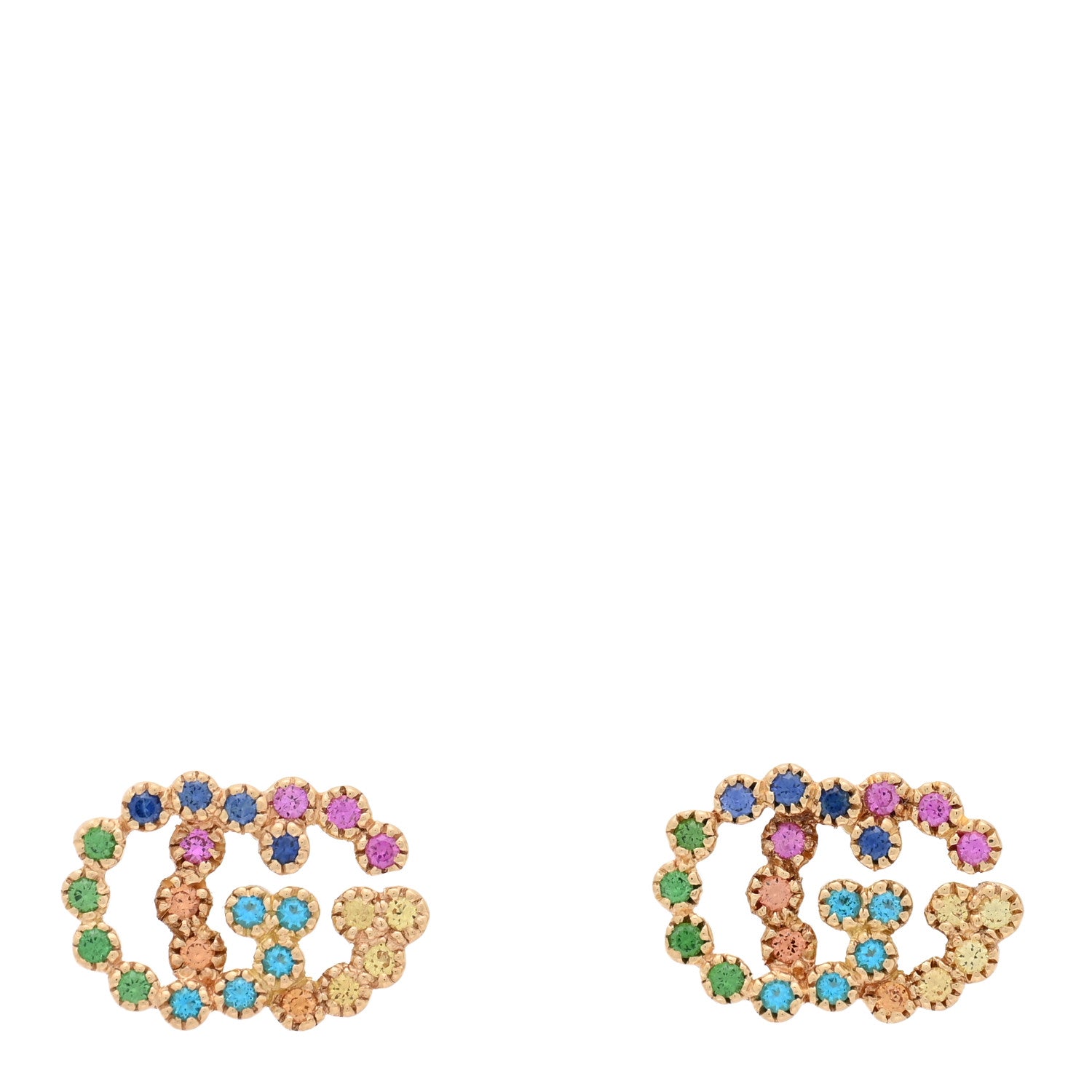 18K Yellow Gold Sapphire Topaz Tsavorite Citrine Running G Stud Earrings