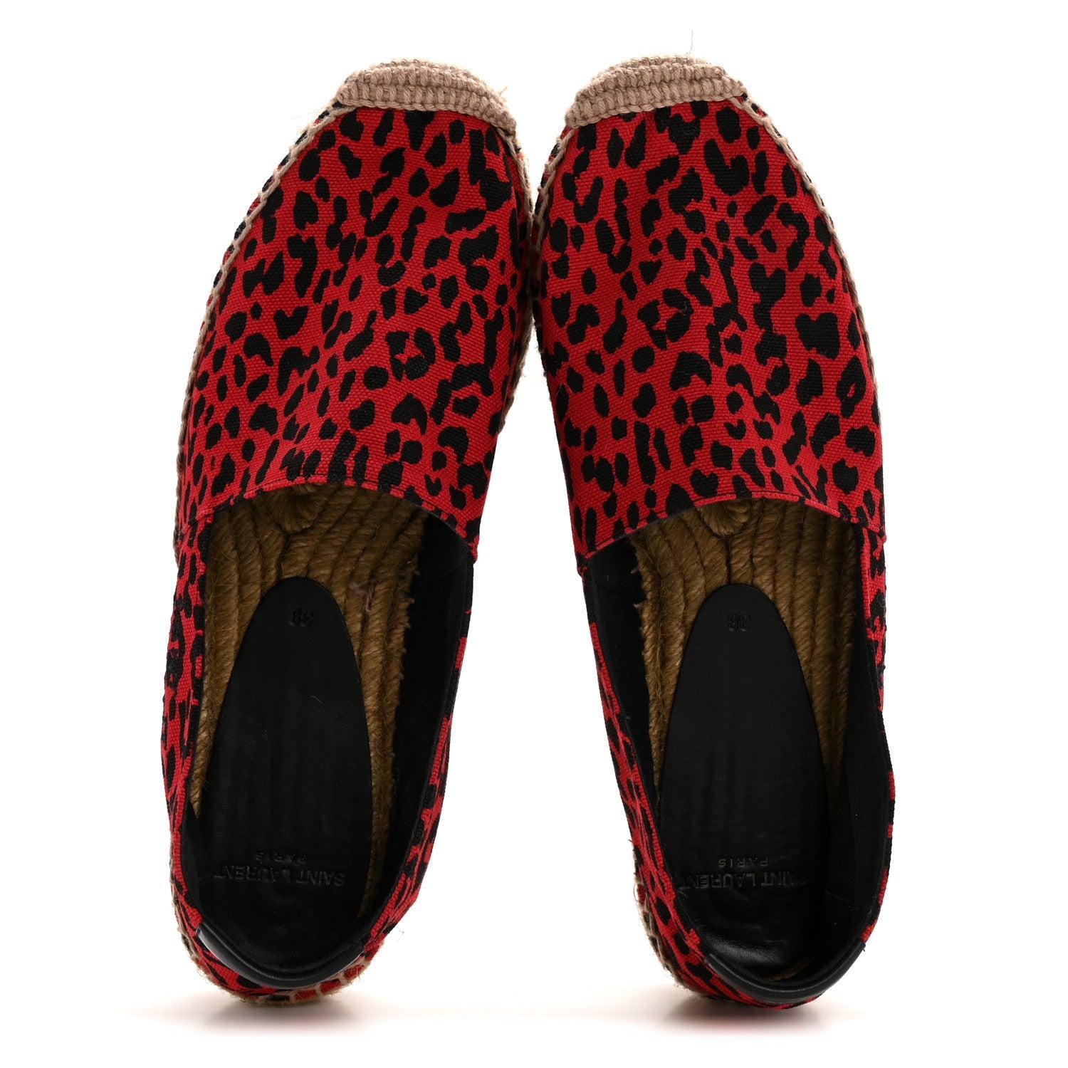 Canvas Leopard Print Espadrilles 38 Red Black