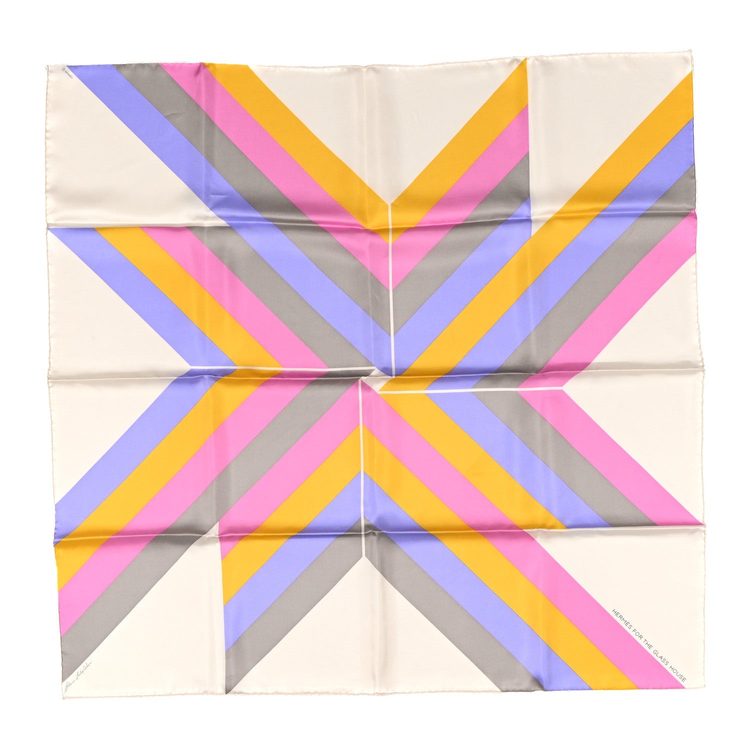 Silk Centered Rhyme de Elaine Lustig Cohen Scarf 90 Creme Jaune Rose