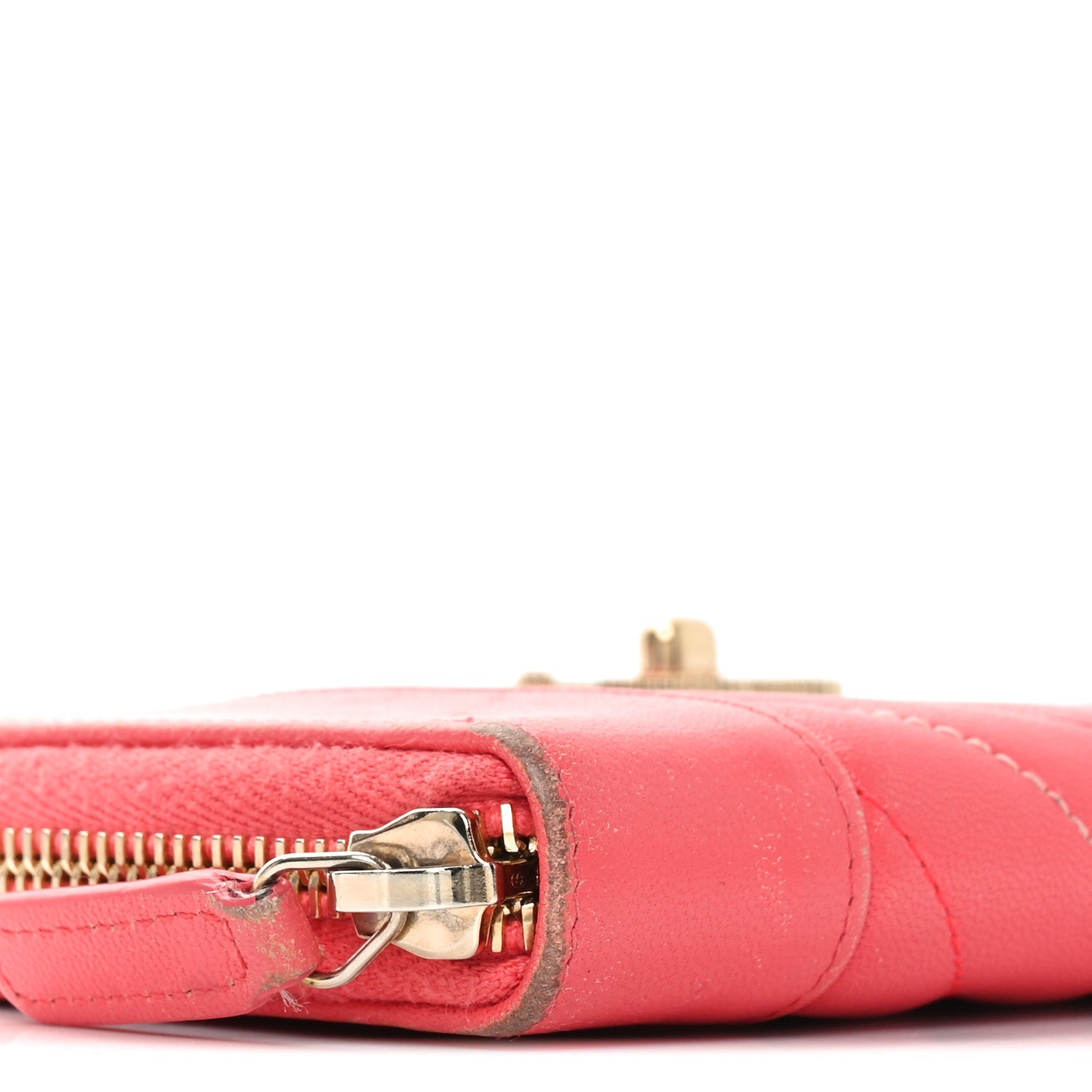 Sheepskin Chevron Quilted Mademoiselle Vintage Zip Around Wallet Pink