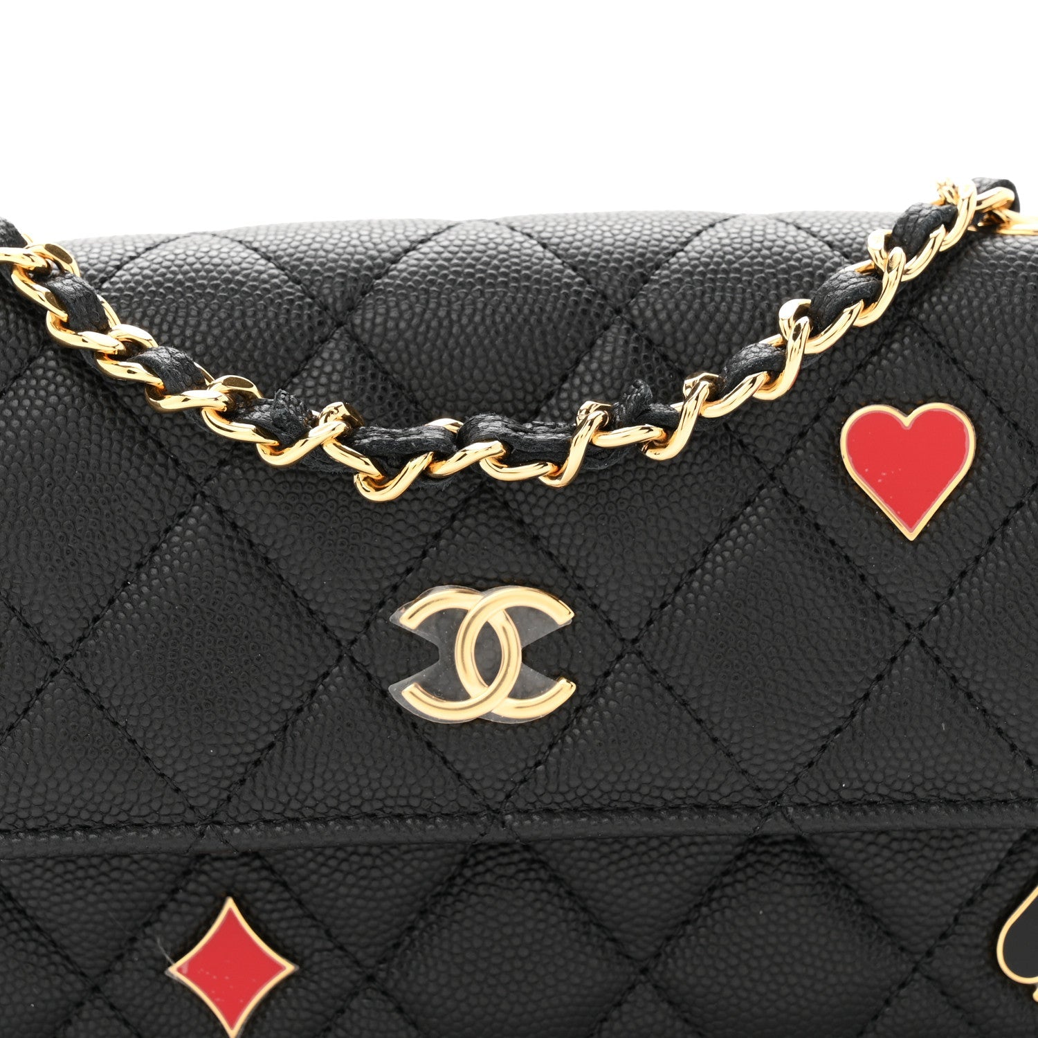 Caviar Quilted Enamel Coco Casino Flap Phone Holder With Chain Black