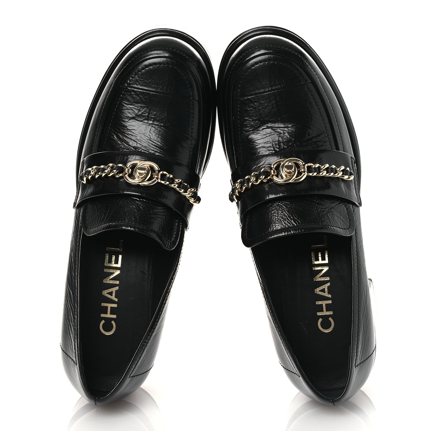 Shiny Calfskin Logo Loafers 38 Black