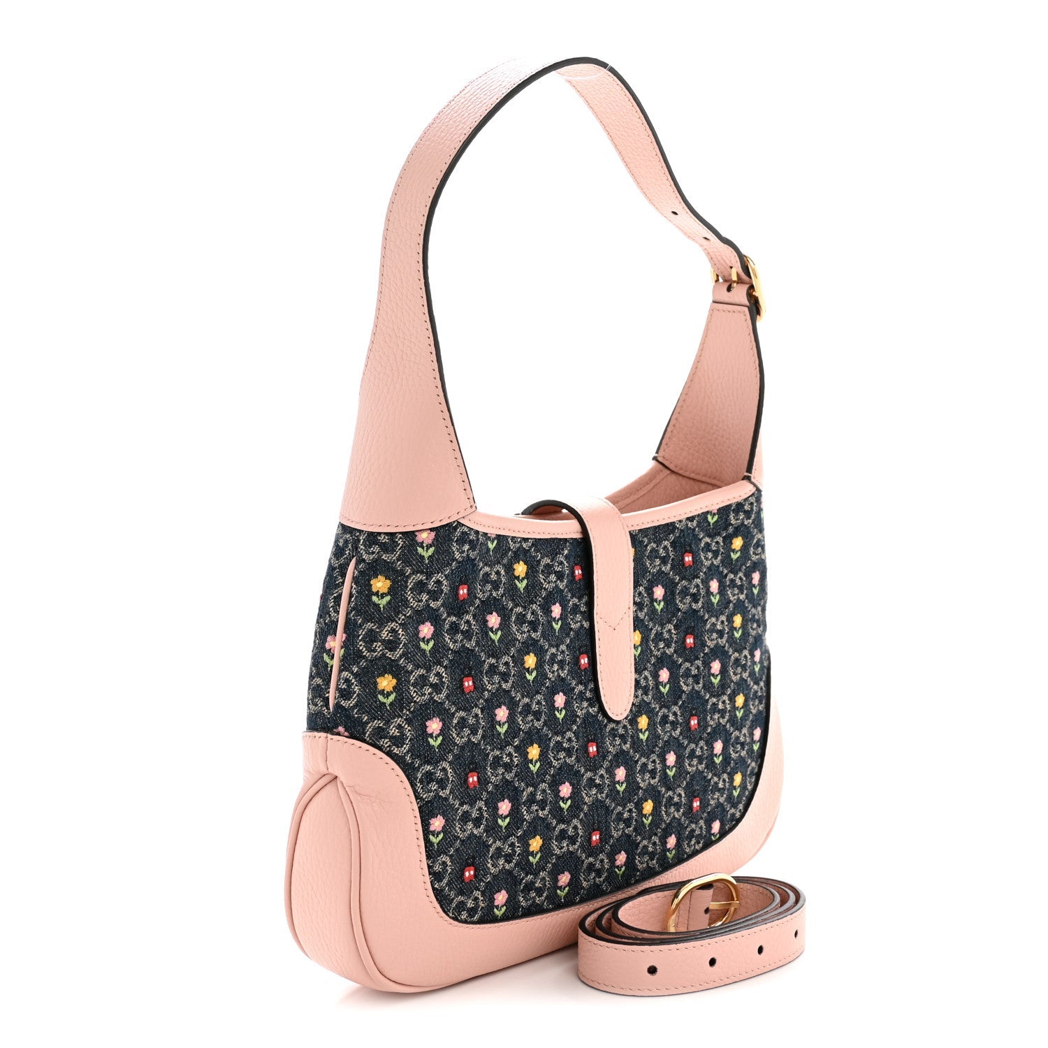 New Denim GG Monogram Calfskin Love Parade Small Jackie 1961 Hobo Light Pink