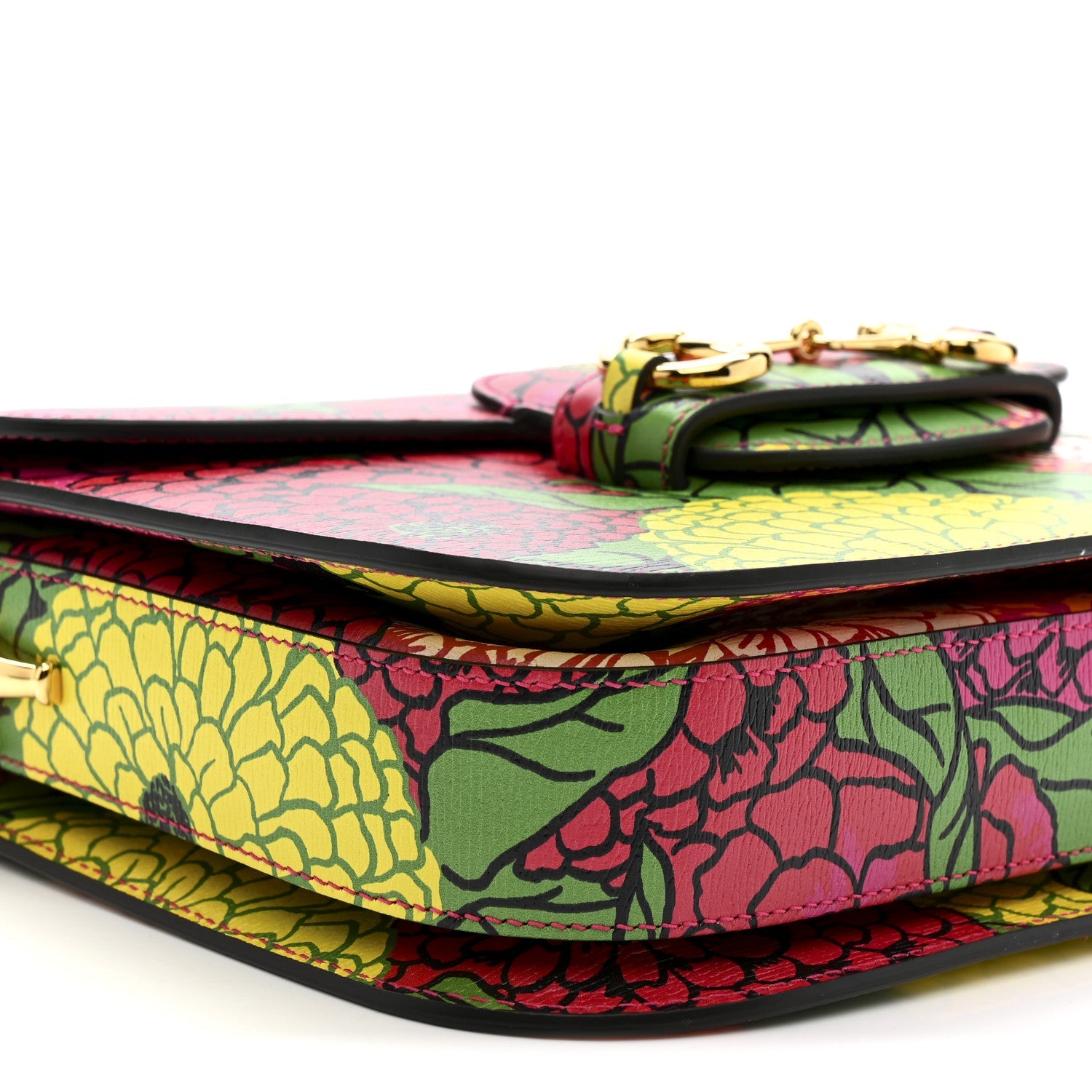 X KEN SCOTT New Shangai Calfskin Pomponica Print Horsebit 1955 Shoulder Bag Multicolor Fuxia Pompon