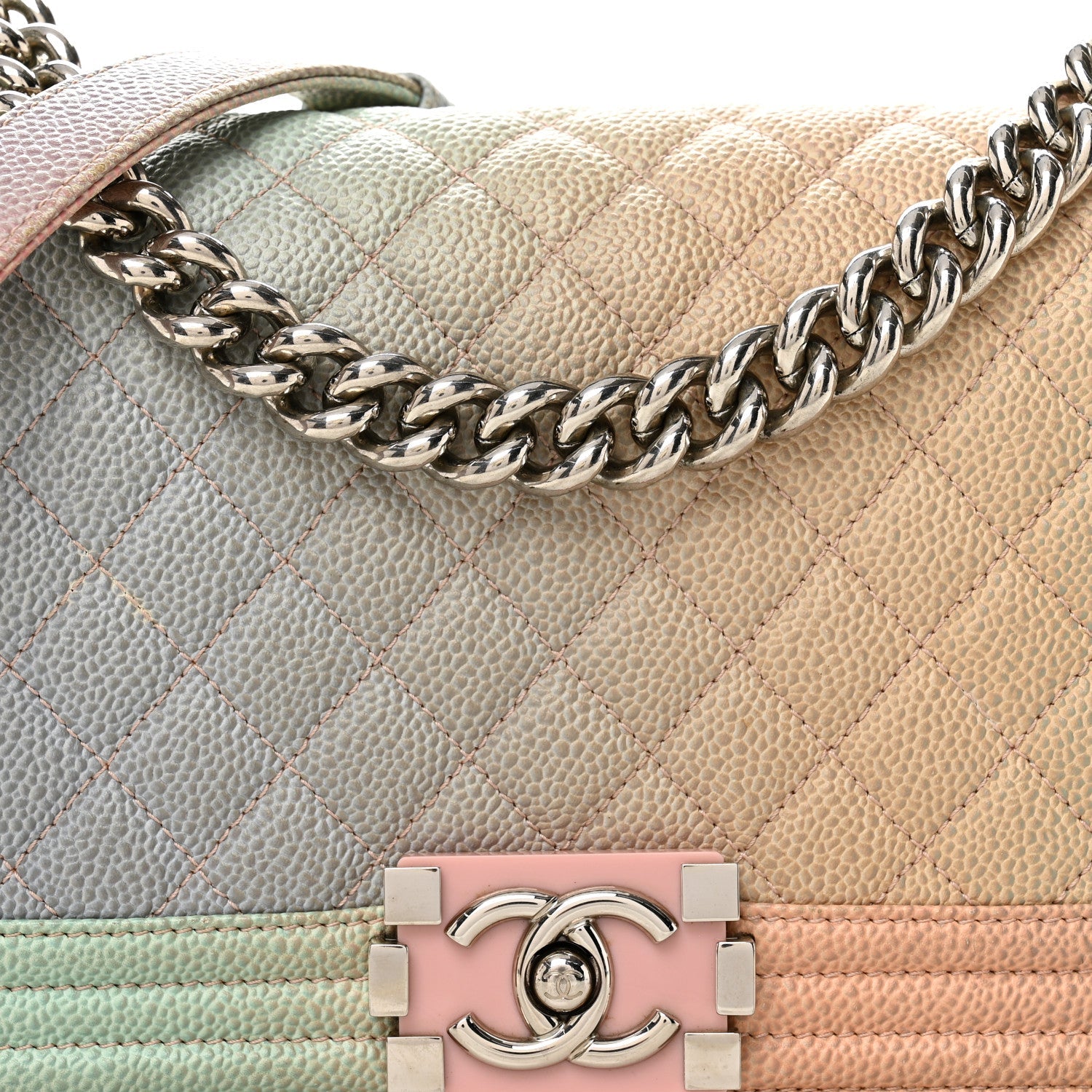 Caviar Quilted Medium Cuba Rainbow Boy Flap Pink Multicolor
