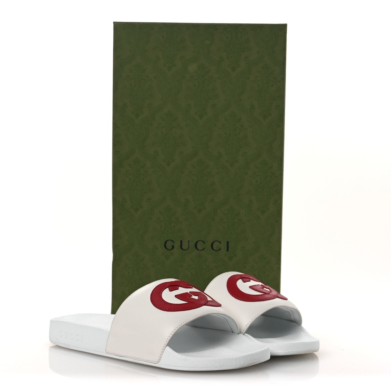 Nappa Miro Soft Calfskin Interlocking G Mens Slide Sandals 6 White Hibiscus Red