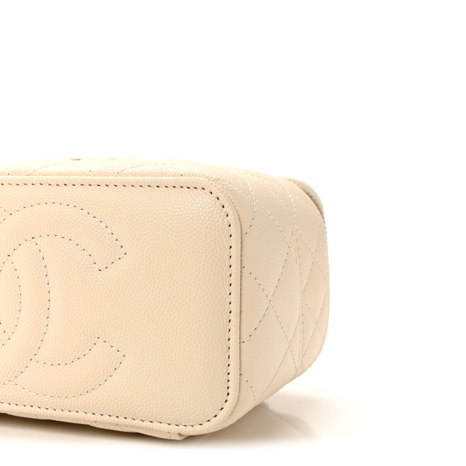 Caviar Quilted Trendy Handle Mini Vanity Ecru