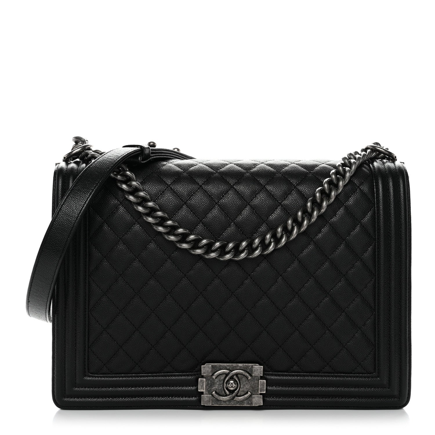 Caviar Quilted Large Boy Flap Black