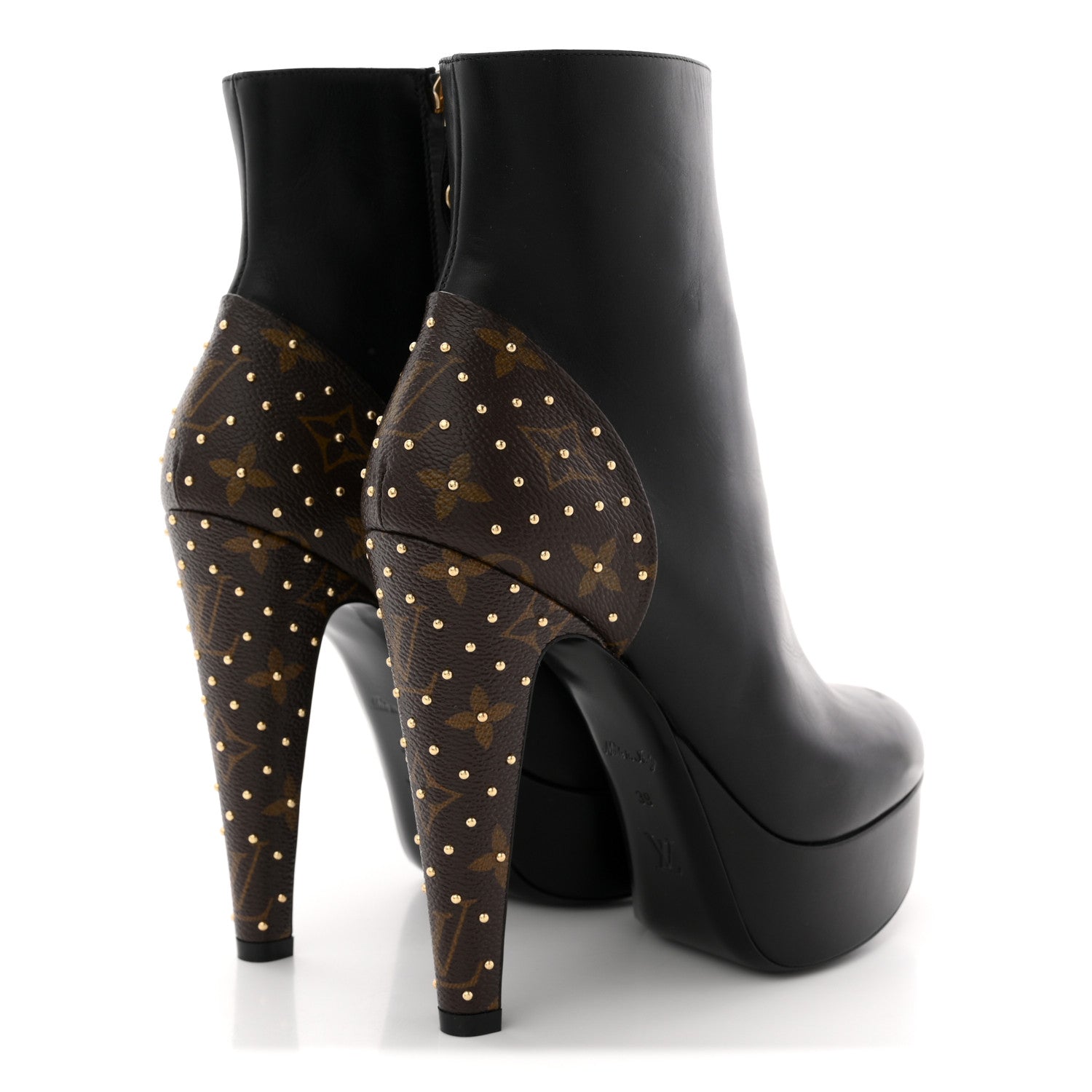 Soft Calfskin Monogram Afterglow Platform Ankle Boots 39 Black