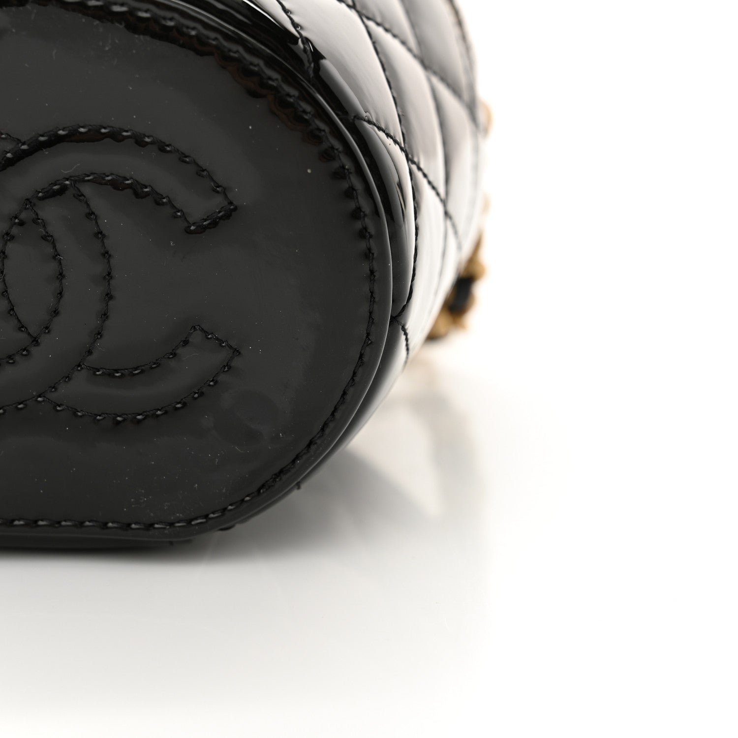 Patent Quilted Afternoon Tea Top Handle Vanity Case With Chain Black