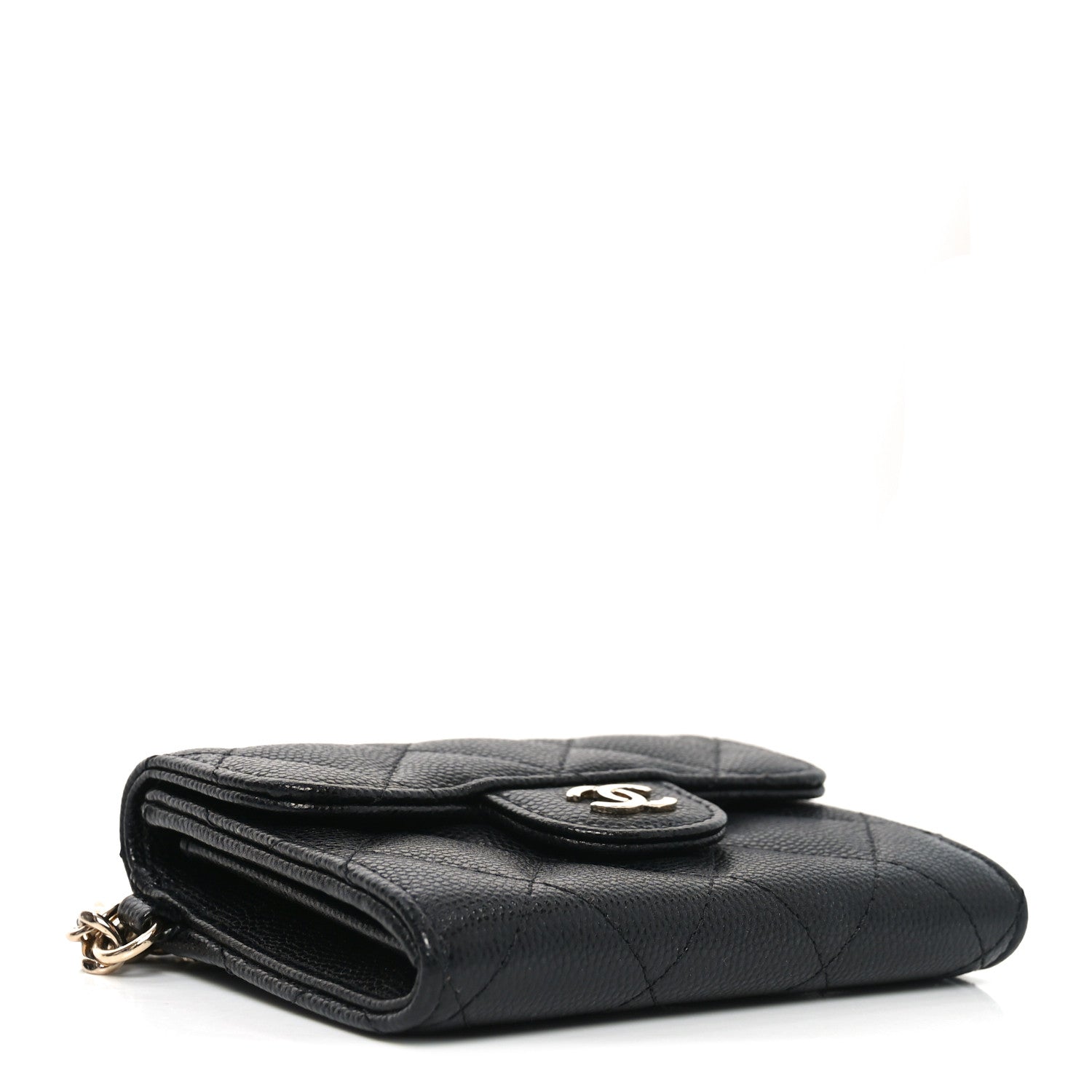 Caviar Quilted Flap Card Holder Chain Wristlet Black