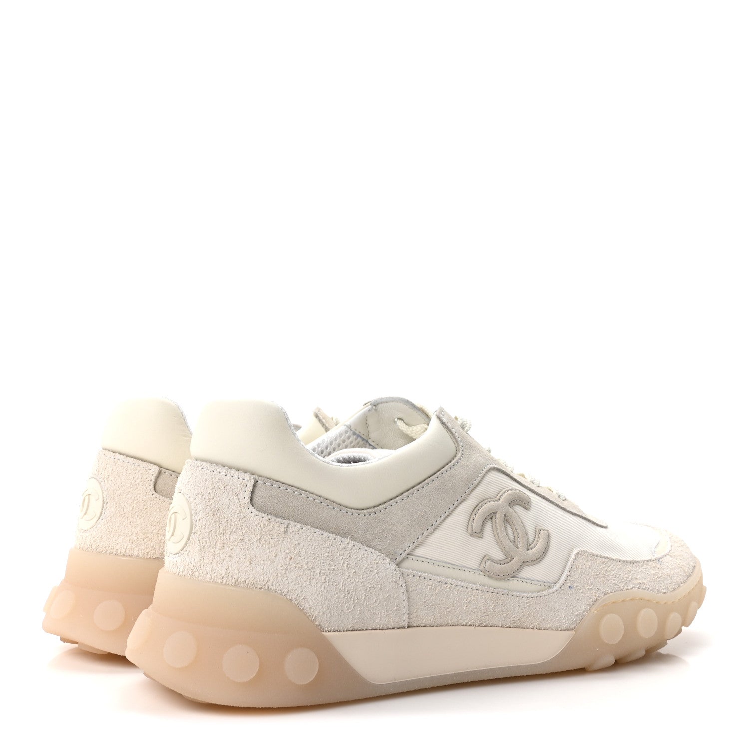 Mixed Fibers Suede Calfskin Womens CC Sneakers 41 Ivory
