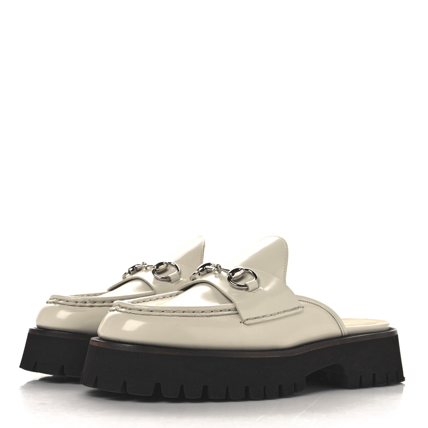 Cordovan Lux Horsebit Platform Mules 39.5 Mystic White