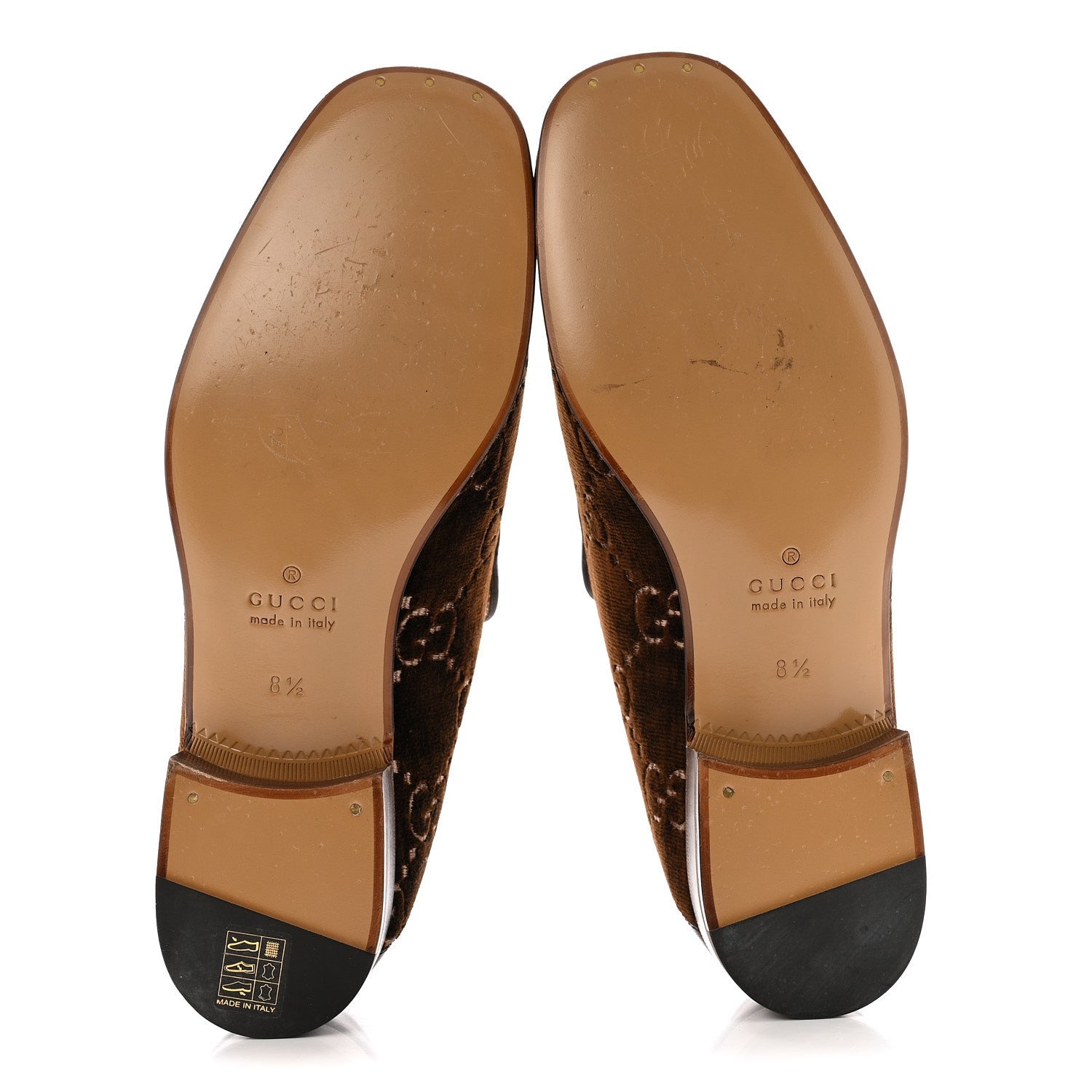 Velvet GG Monogram Goatskin Mens Horsebit Loafers 8.5 Brown Vintage Cocoa