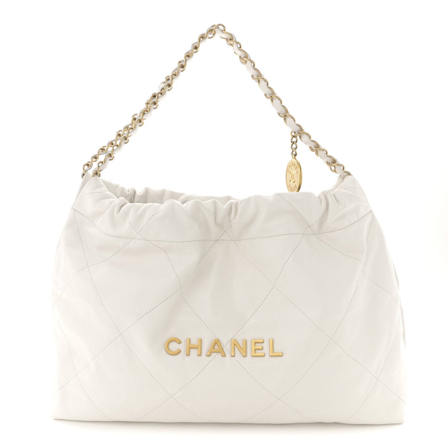 Shiny Calfskin Quilted Chanel 22 East West White