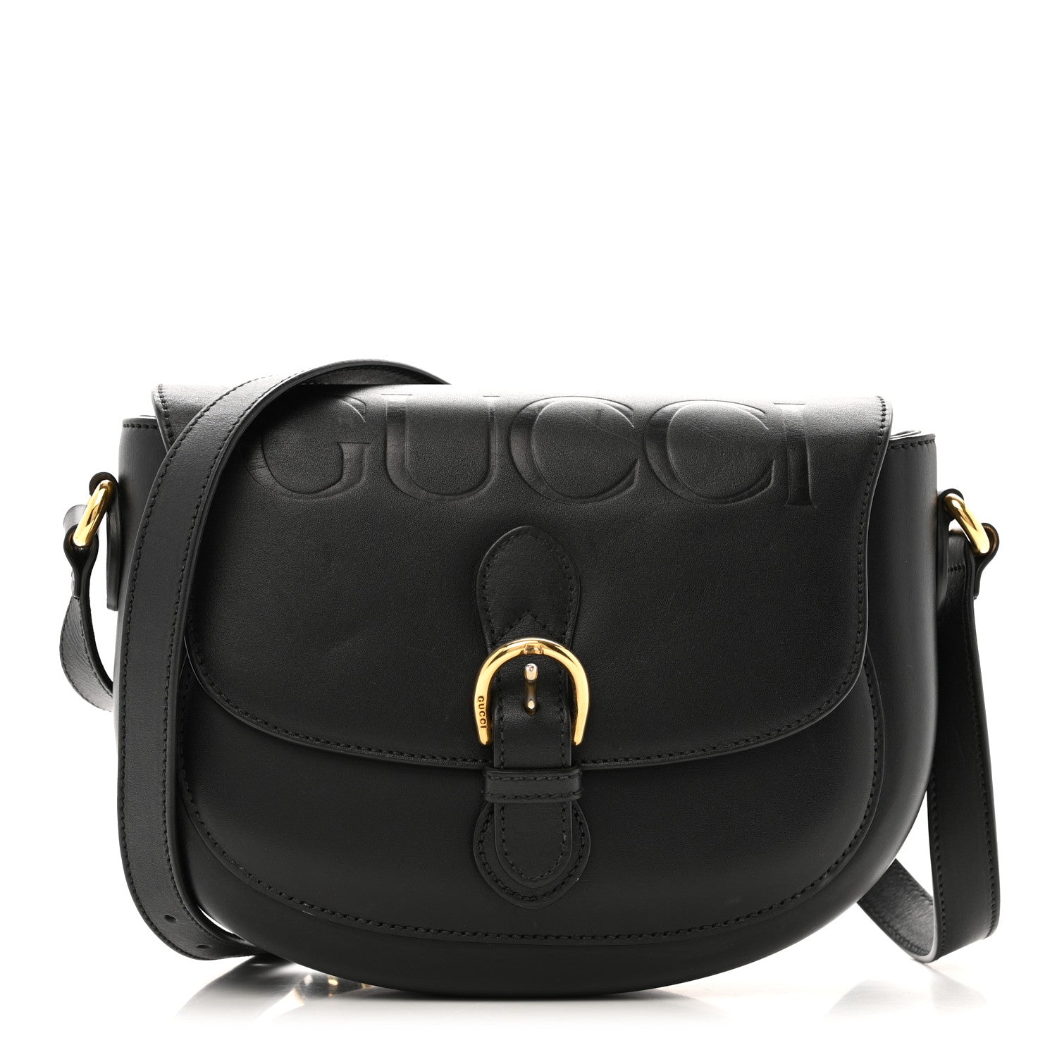 Charisma Calfskin Gucci Embossed Shoulder Flap Bag Black