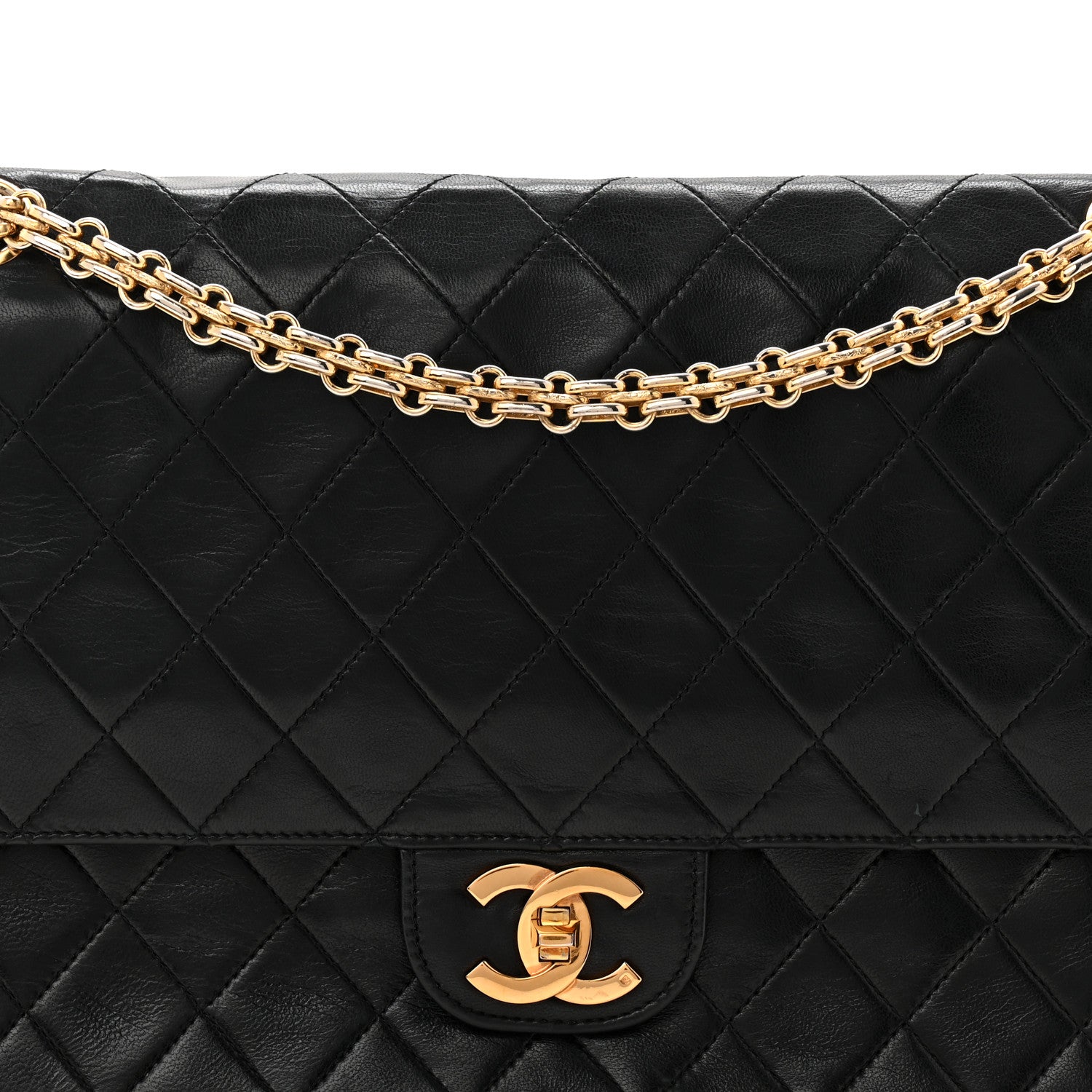 Lambskin Quilted Medium Double Flap Black
