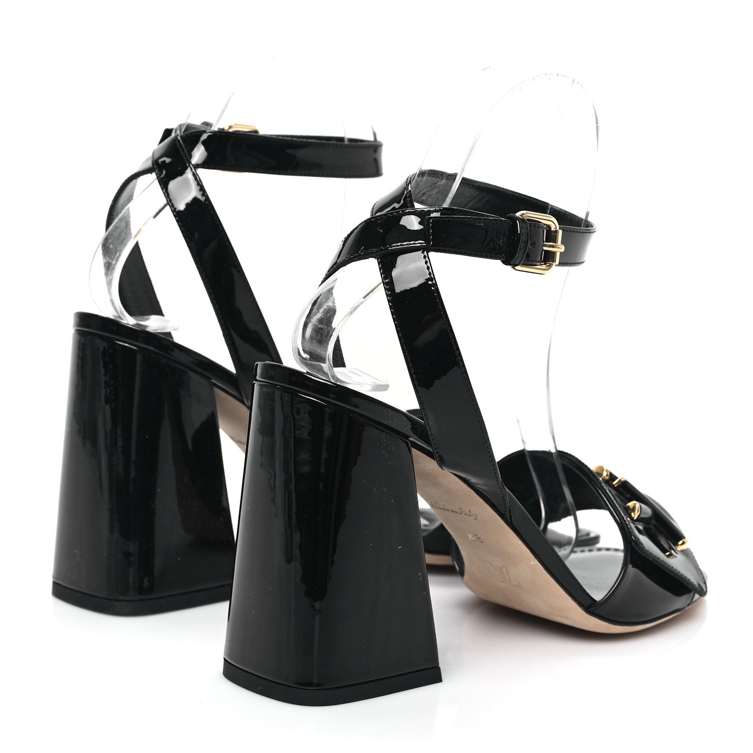 Patent Calfskin Shake Sandals 38 Black