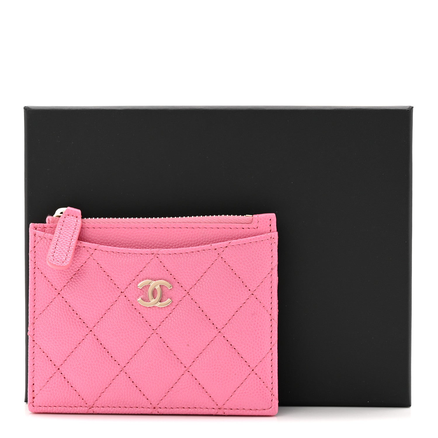 Caviar Quilted CC Zip Card Holder Pink
