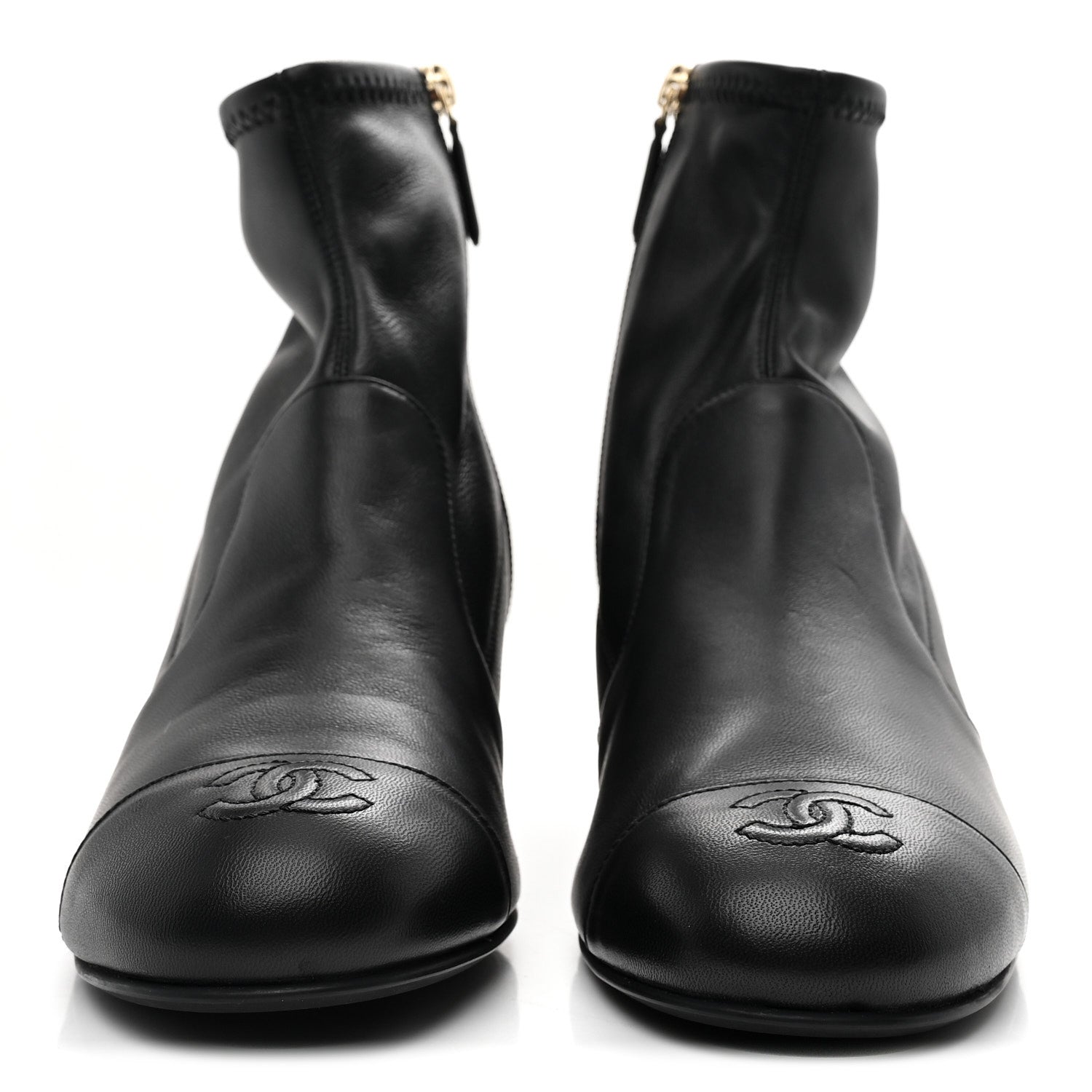 Stretch Lambskin Cap Toe CC Short Boots 38 Black