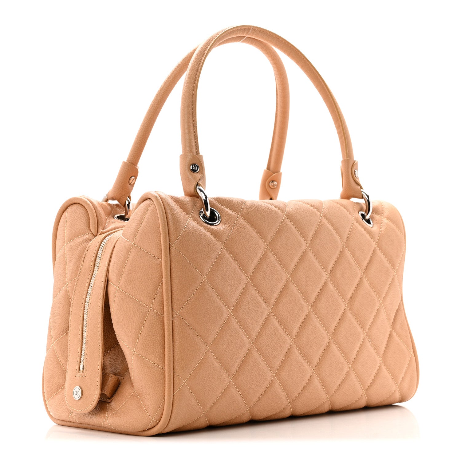 Caviar Quilted Timeless Bowler Beige