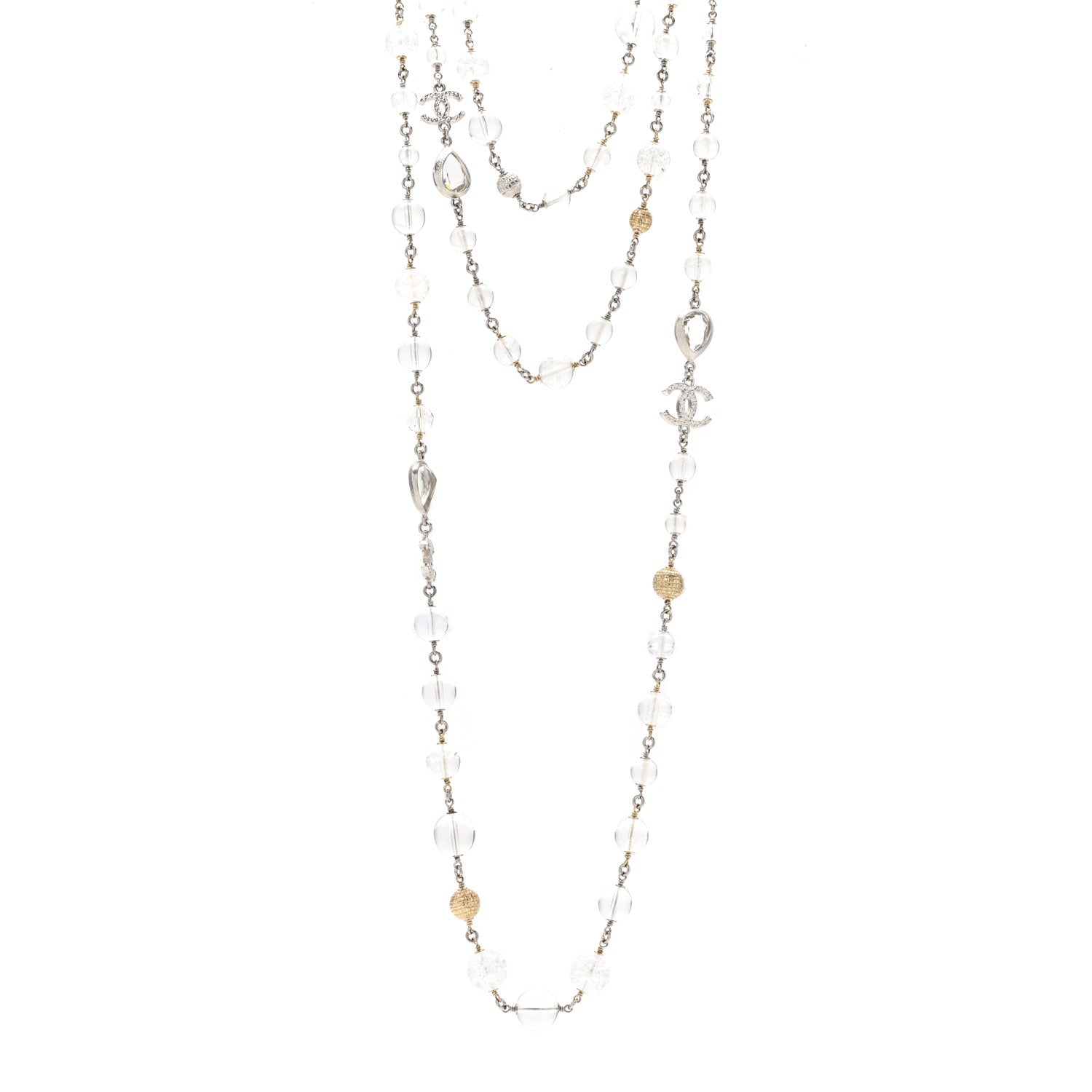 Gripoix Glass Bead CC Metiers d'Art Paris Salzburg Long Necklace Silver
