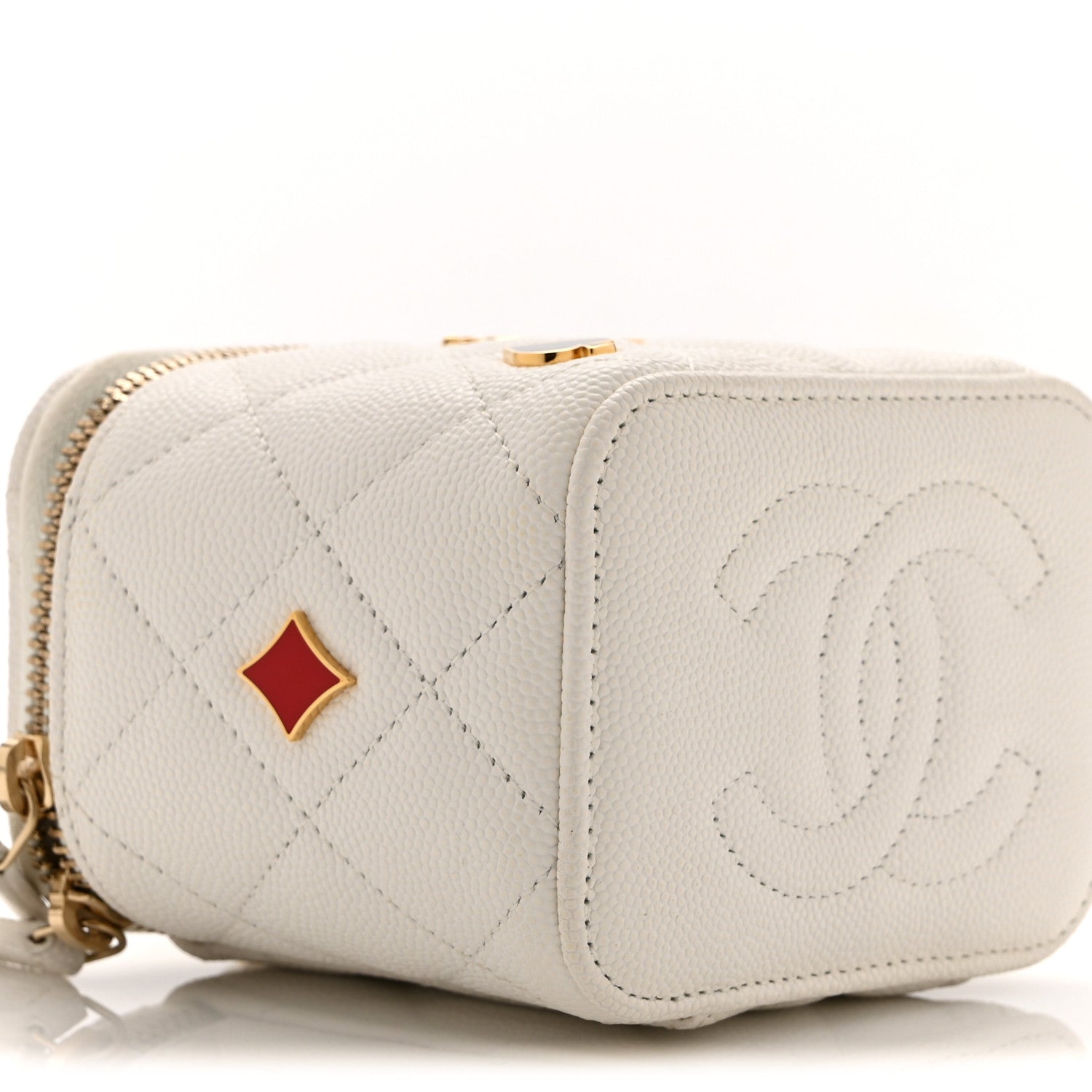 Caviar Quilted Enamel Coco Casino Mini Vanity Case With Chain White