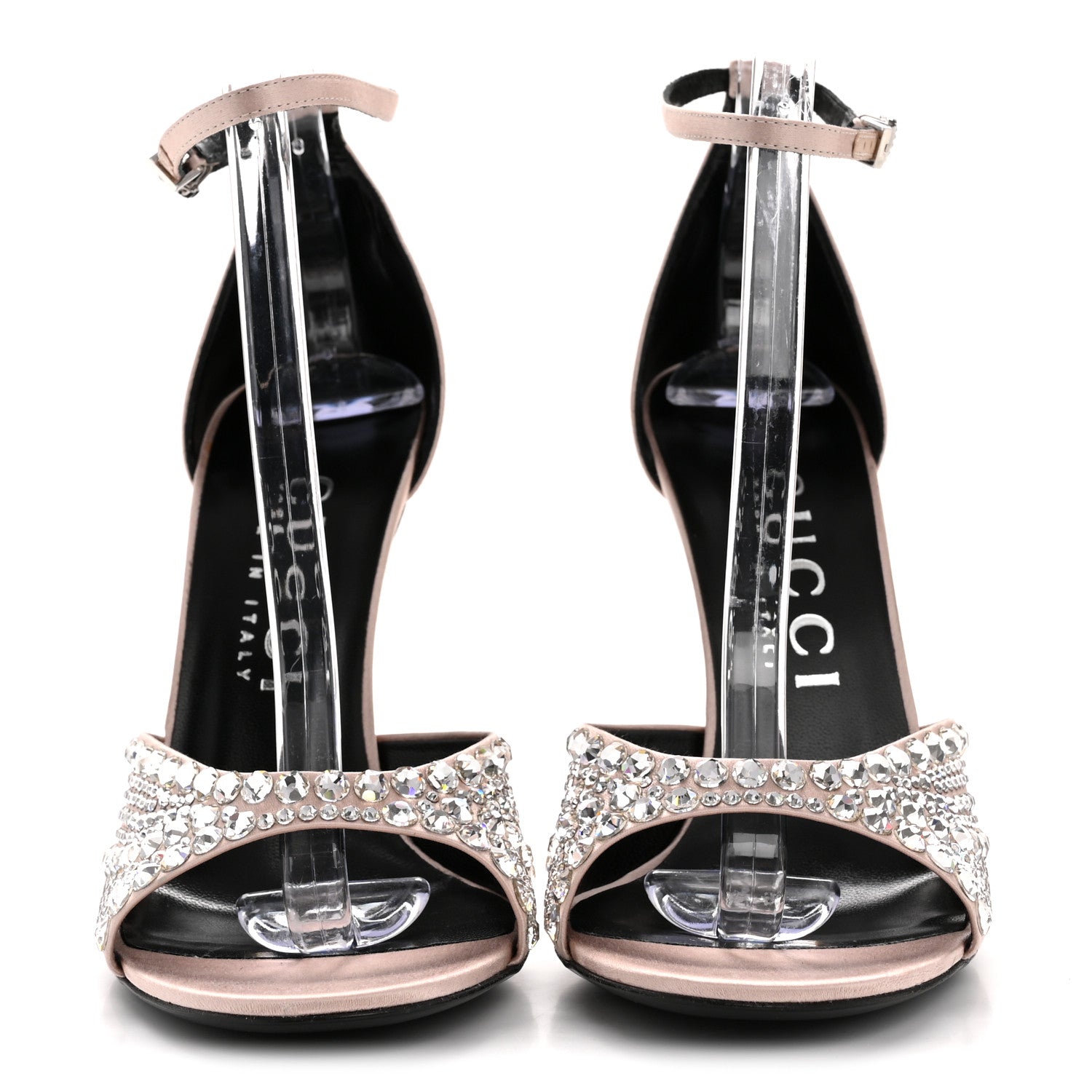Satin Crystal Ankle Strap Sandal Pumps 39 Skin Rose