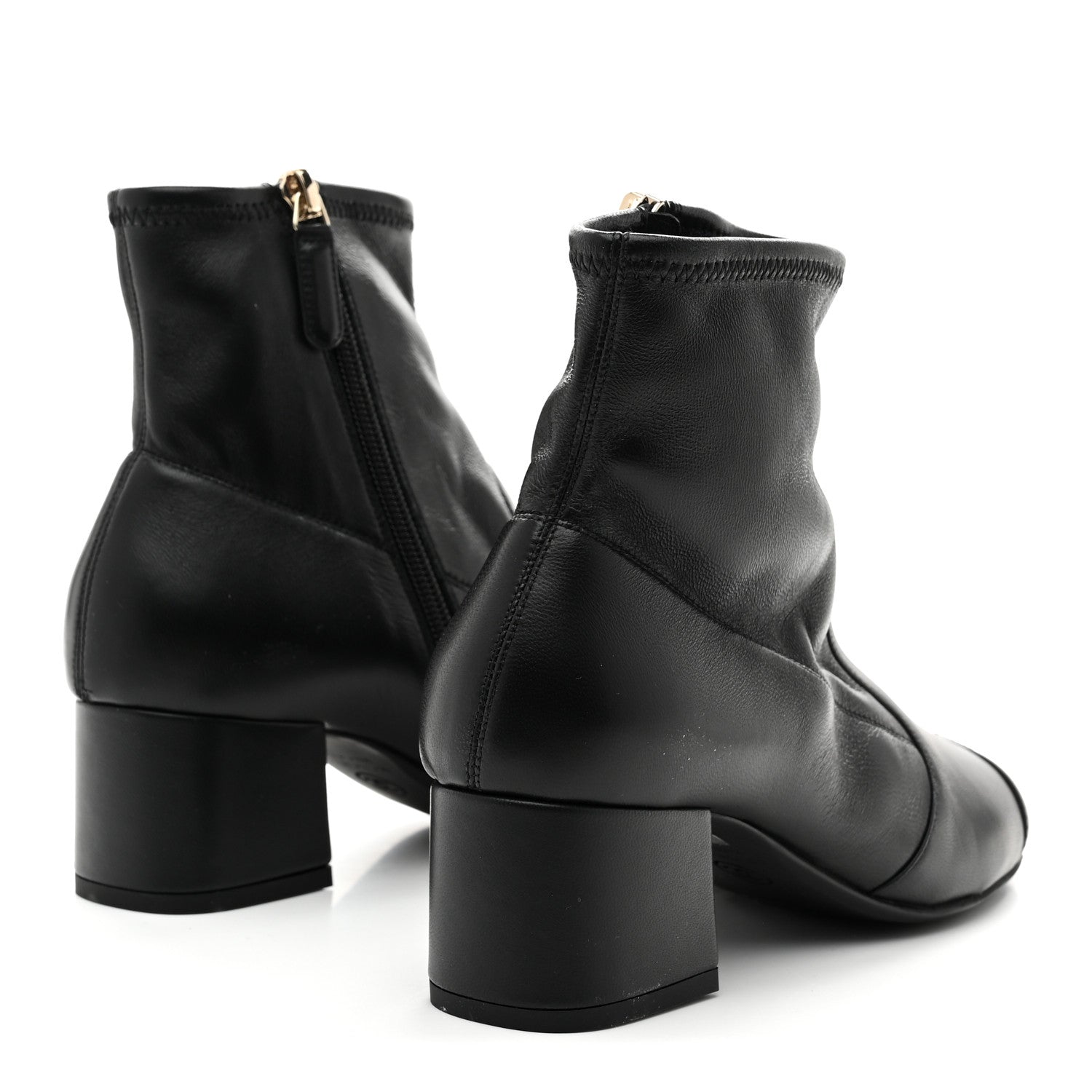 Stretch Lambskin Cap Toe CC Uniform Short Boots 36 Black