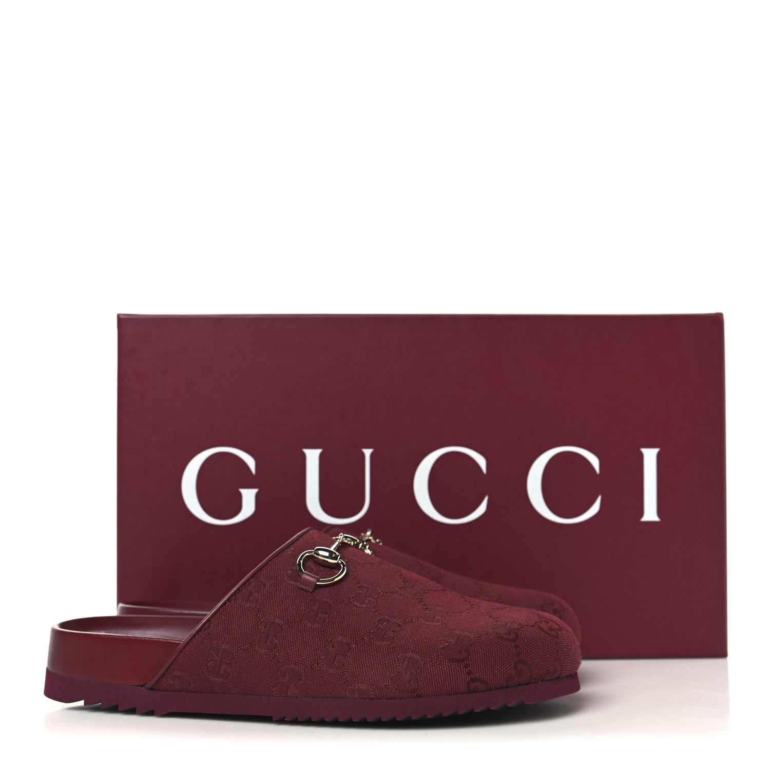 GG Supreme Monogram Womens Horsebit Slippers 38.5 Rosso Ancora