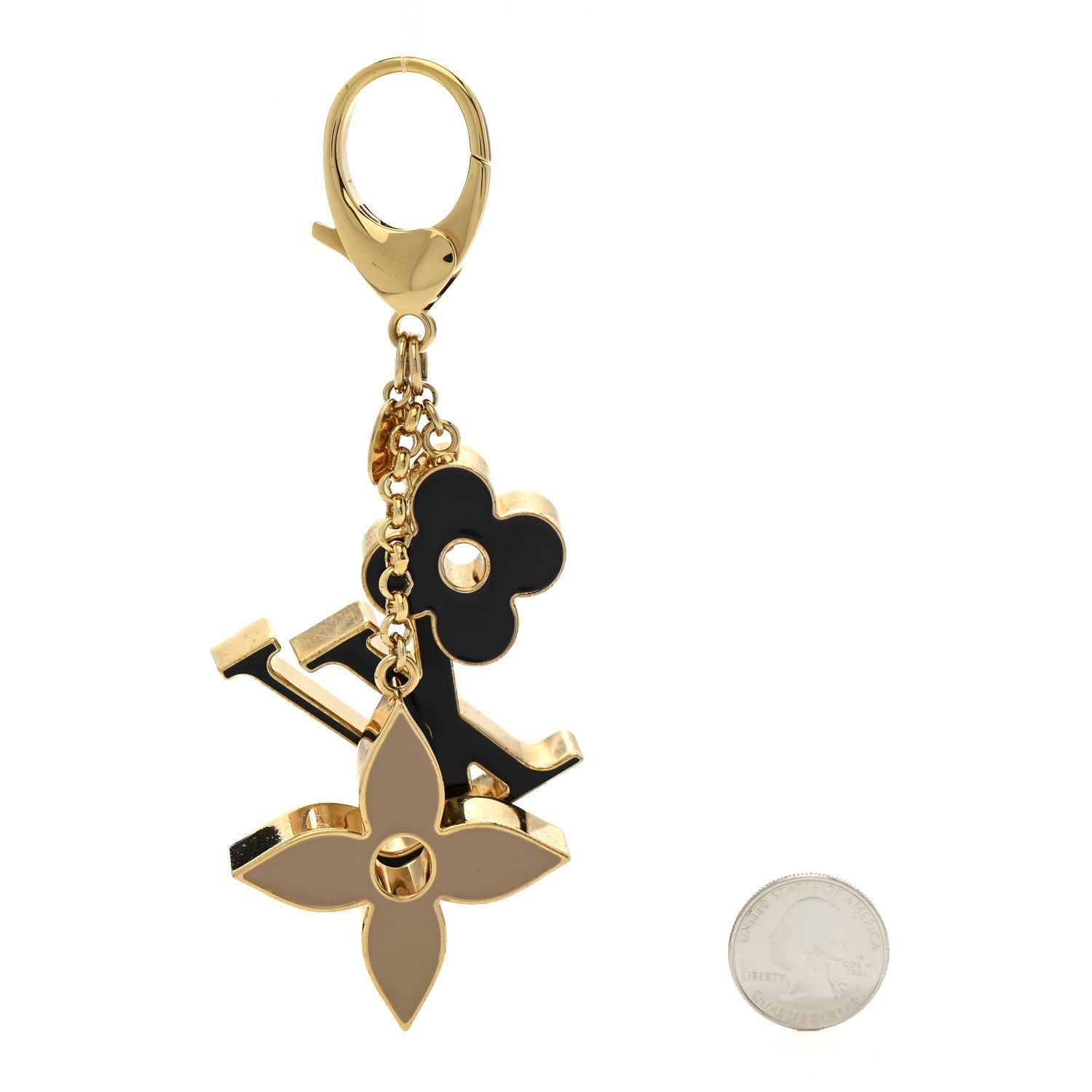 Metal Enamel Fleur De Monogram Bag Charm Dore