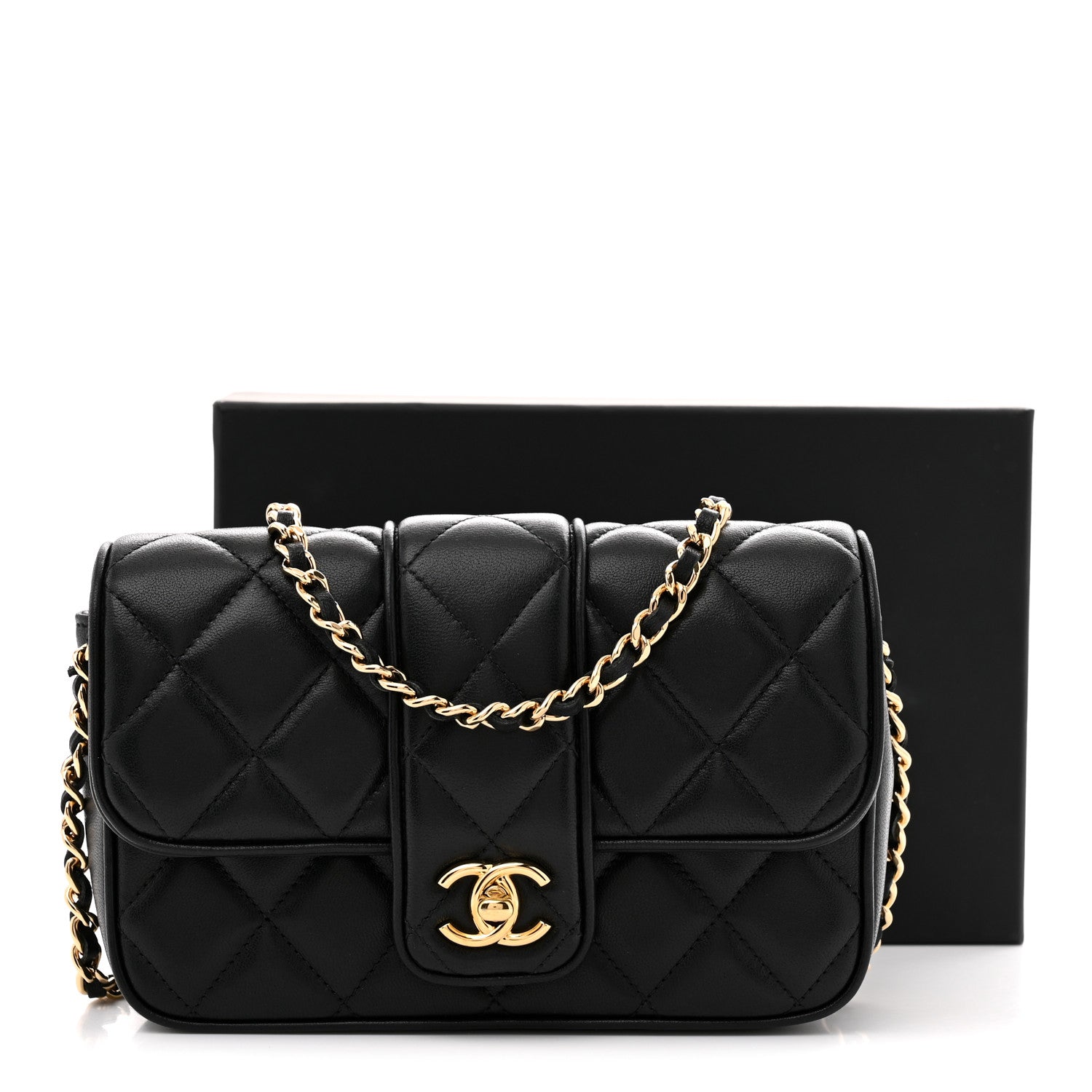 Lambskin Quilted Tab Mini Flap Black