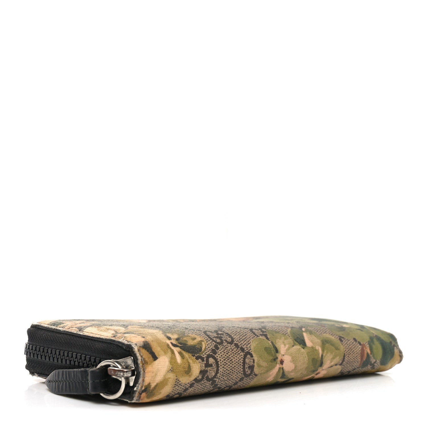 GG Supreme Monogram Blooms Zip Around Wallet Beige New Military Black