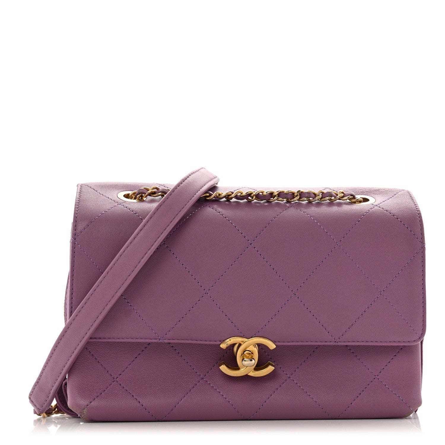 Lambskin Sleek And Chic Flap Purple
