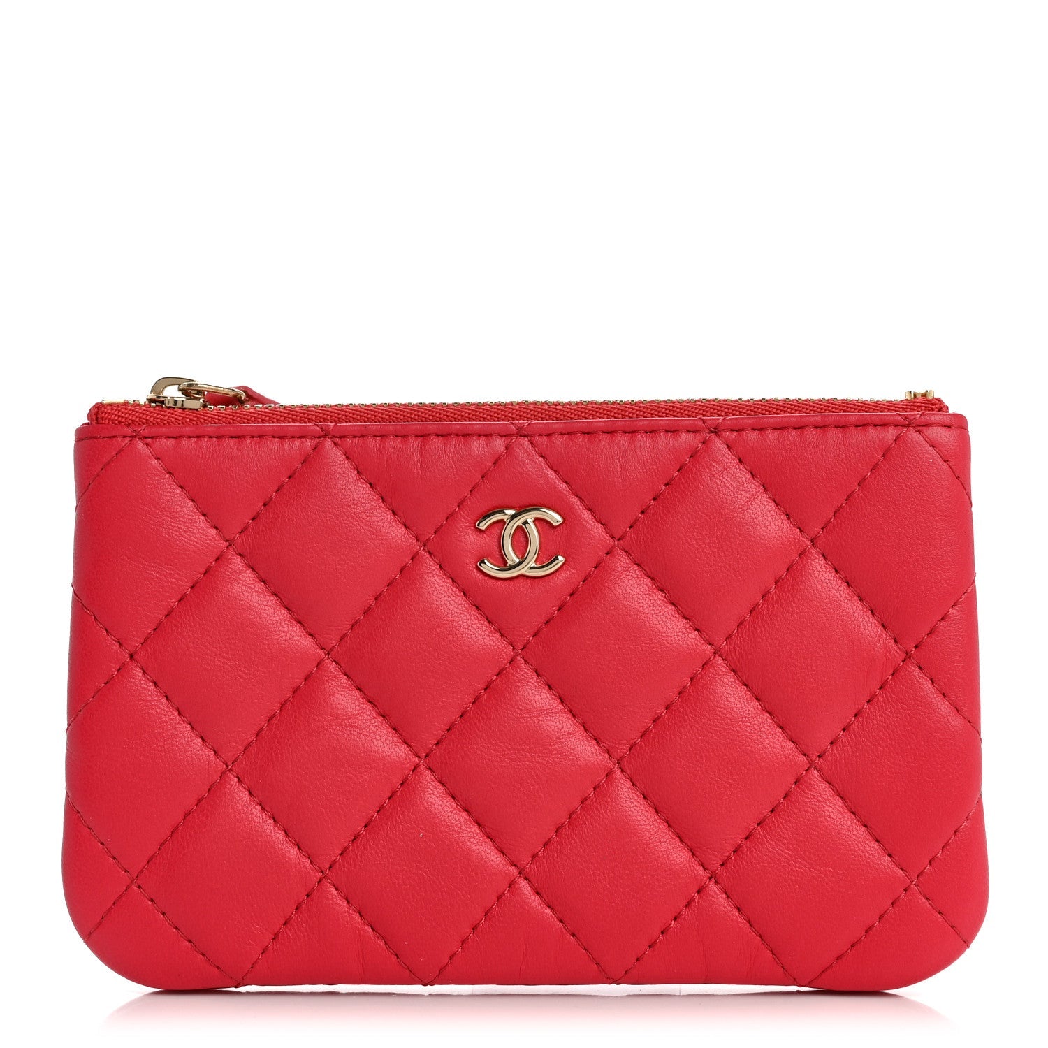 Lambskin Quilted Small Cosmetic Case Dark Pink