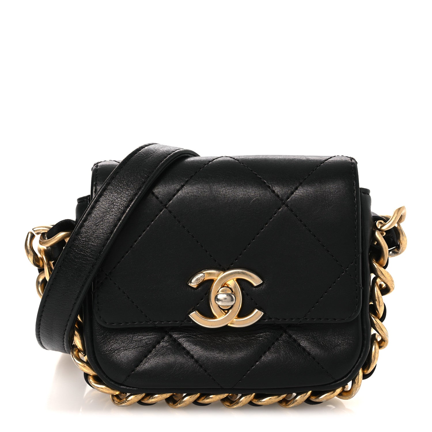 Calfskin Quilted Mini Framing Chain Bag Black