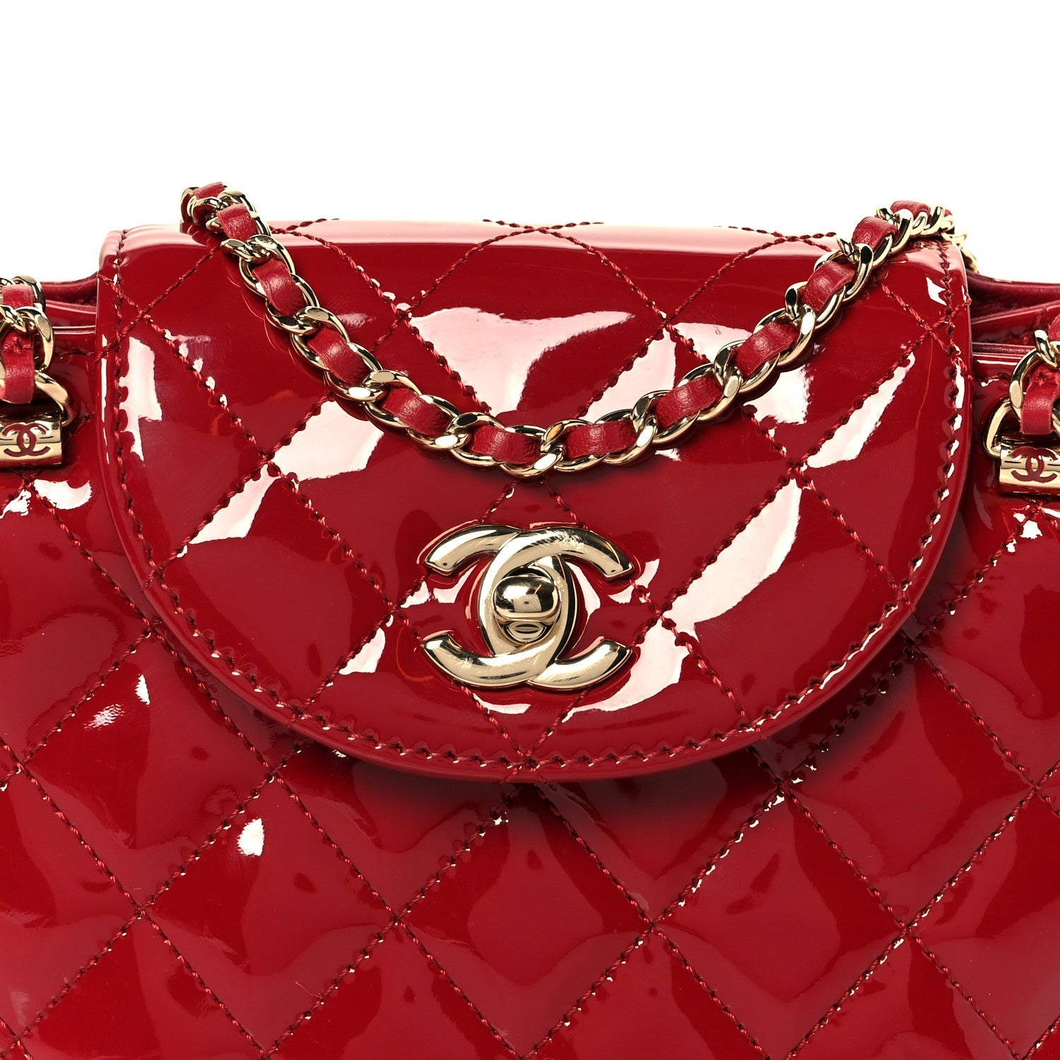 Patent Quilted Shiny Coco Small Flap Hobo Red