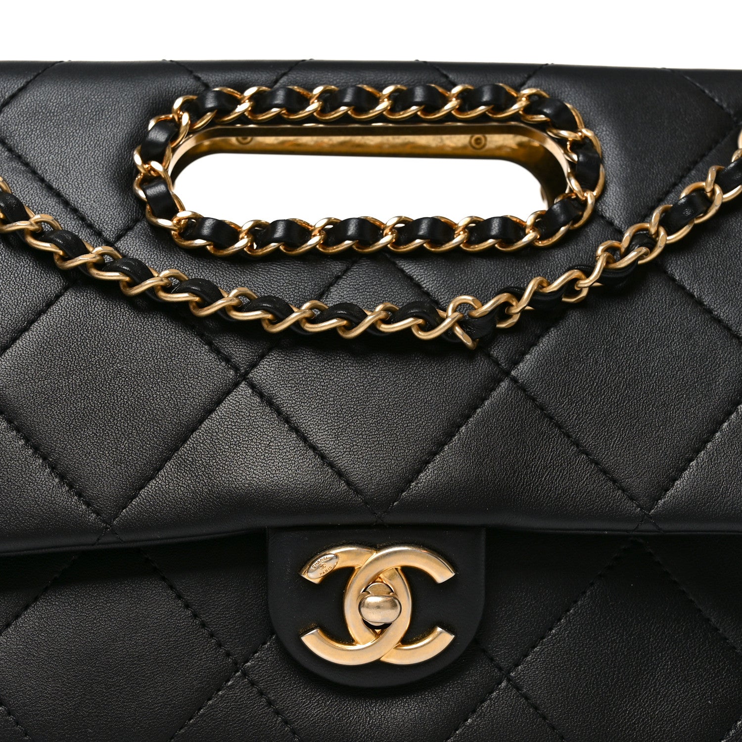 Lambskin Small Chain Handle Flap Bag Black