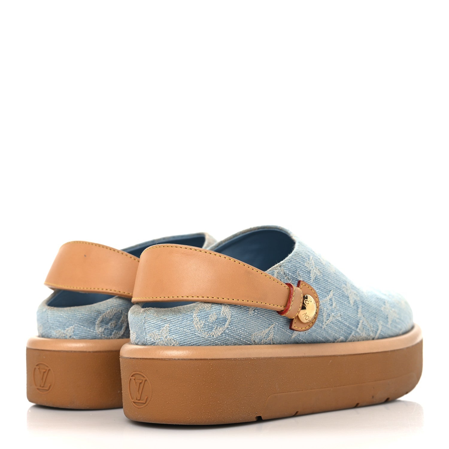 Monogram Washed Denim Aspen Platform Clog Mules 36 Blue