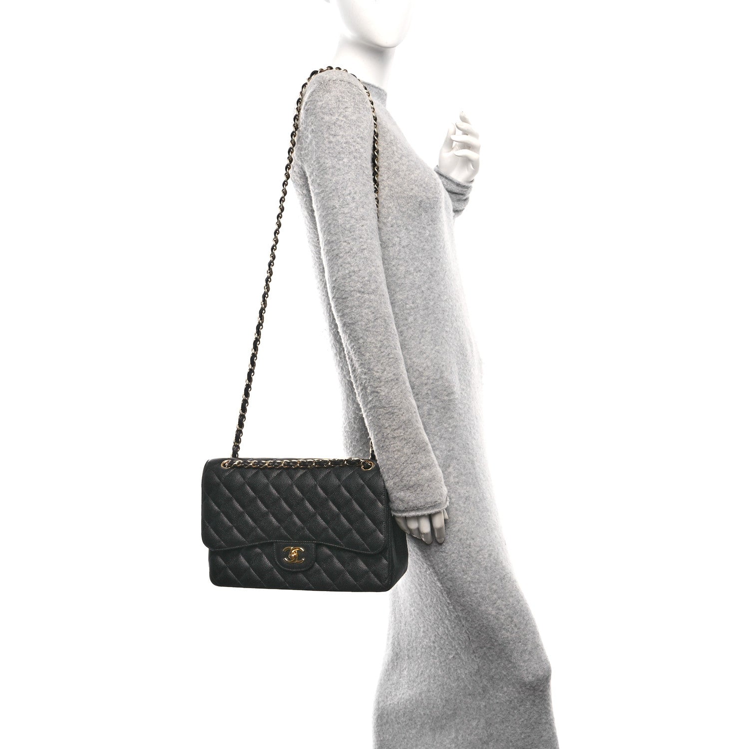 Caviar Quilted Jumbo Double Flap Black