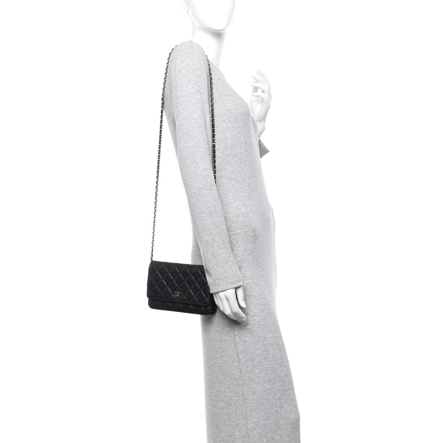 Lambskin Quilted Wallet On Chain WOC Black