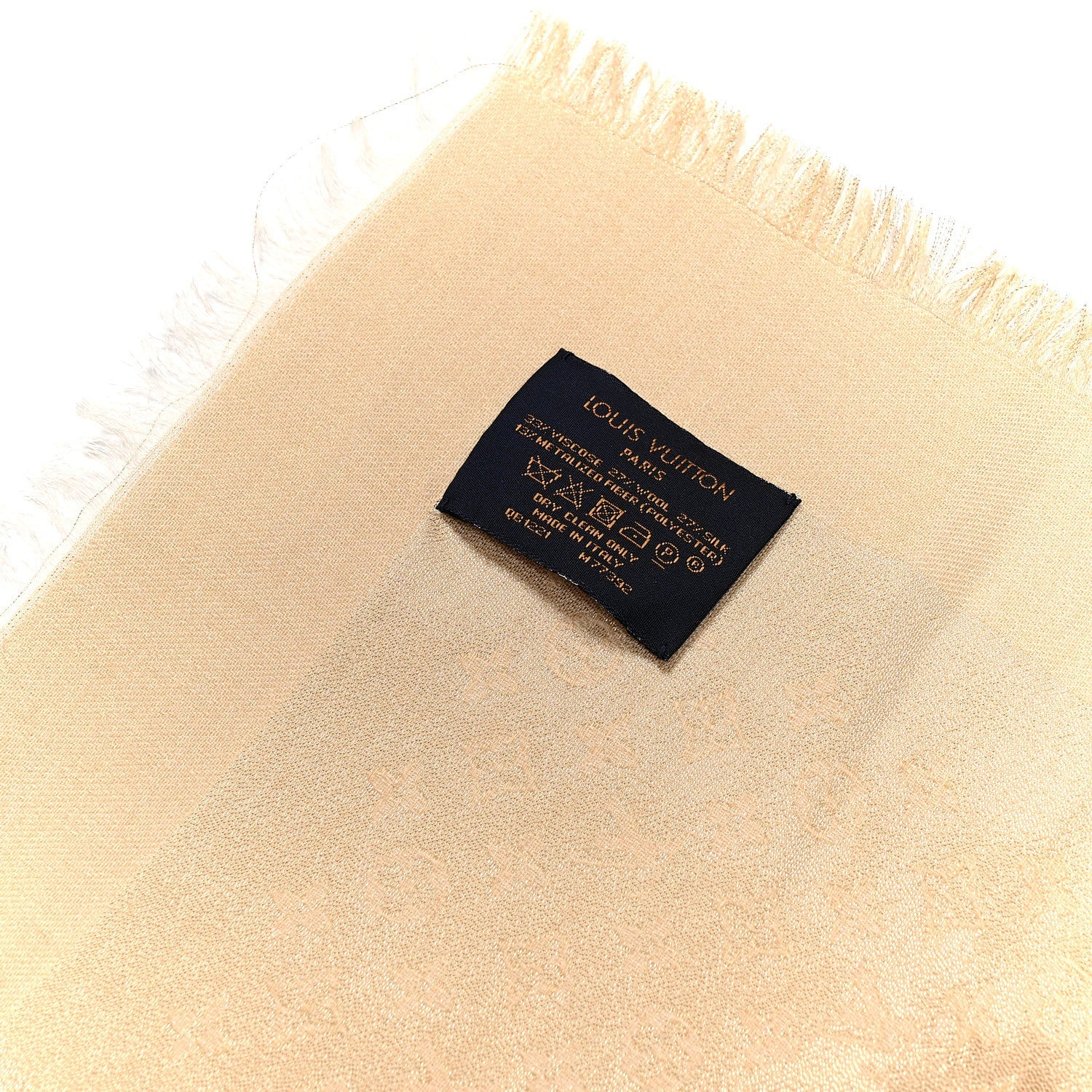 Silk Lurex Wool Monogram Shine Shawl Greige