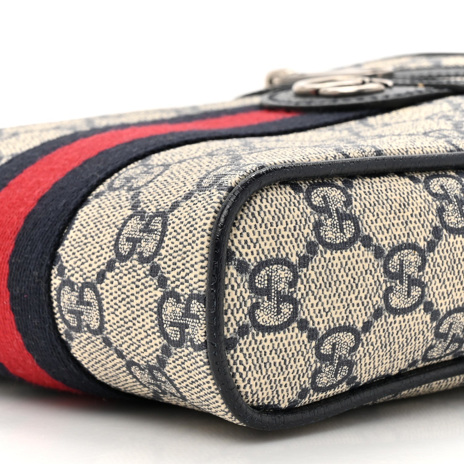 GG Supreme Monogram Textured Calfskin Web Mini Ophidia Messenger Beige Blue
