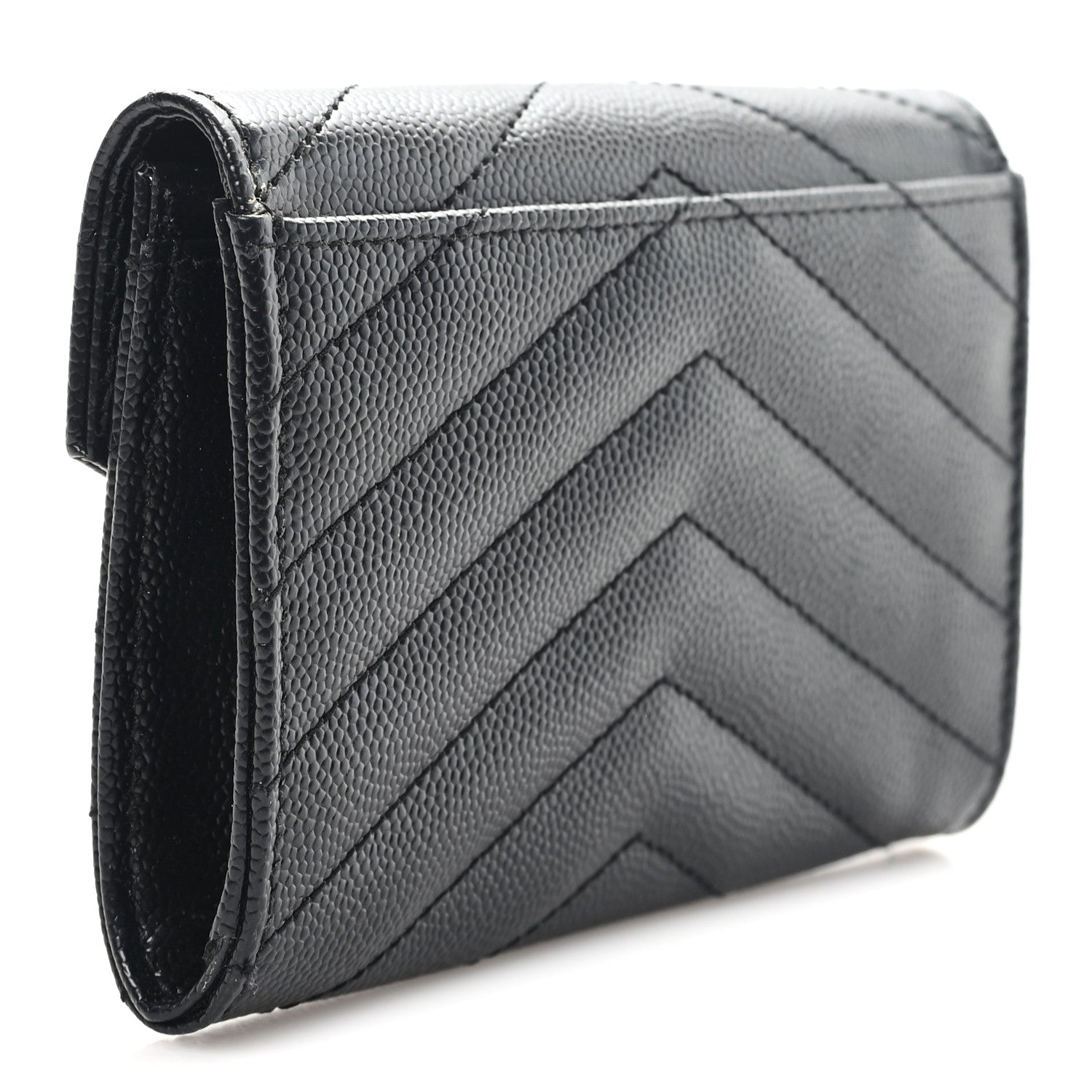 Grain De Poudre Matelasse Chevron Small Monogram Envelope Wallet Black