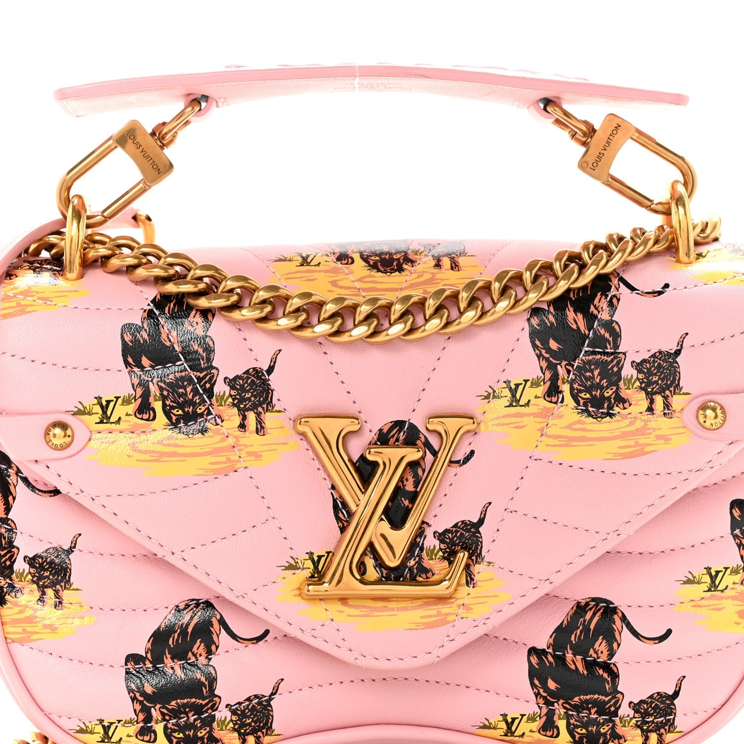 Calfskin Leopard Print New Wave Chain PM Light Pink