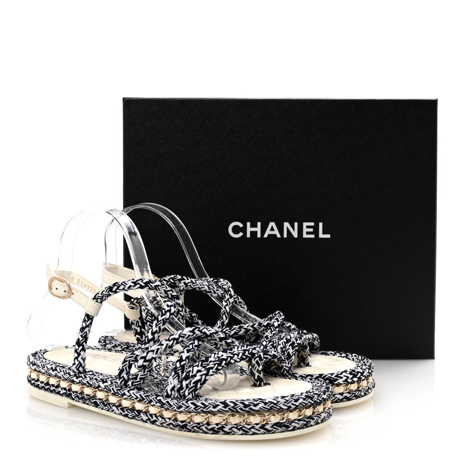 Cord Lambskin Quilted Logo Sandals 39 Navy Blue White
