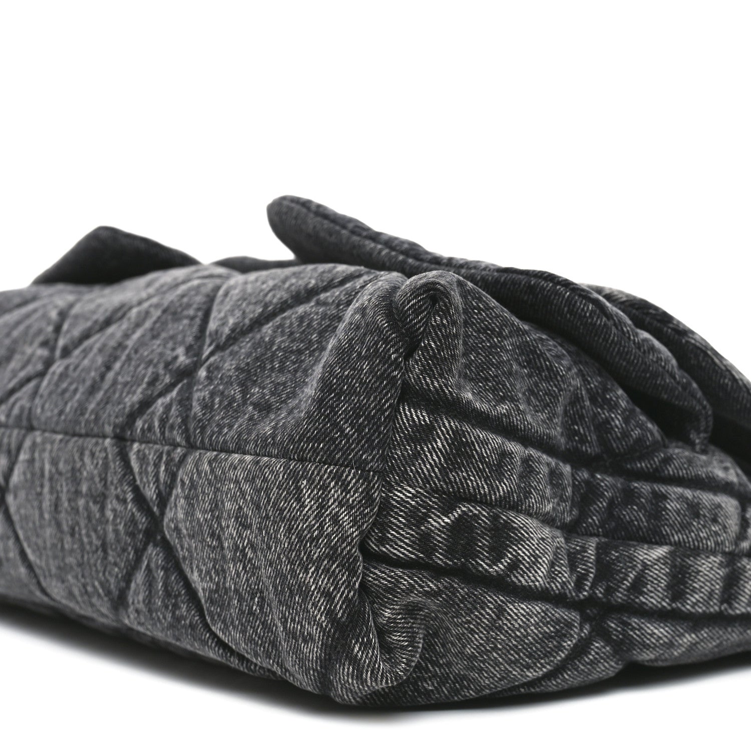 Washed Denim Quilted Maxi Flap Bag Black