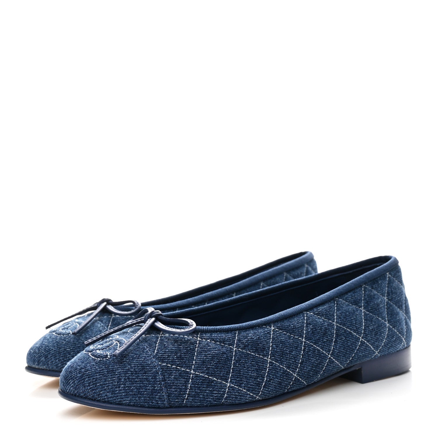 Washed Denim Quilted Cap Toe CC Ballerina Flats 36.5 Blue