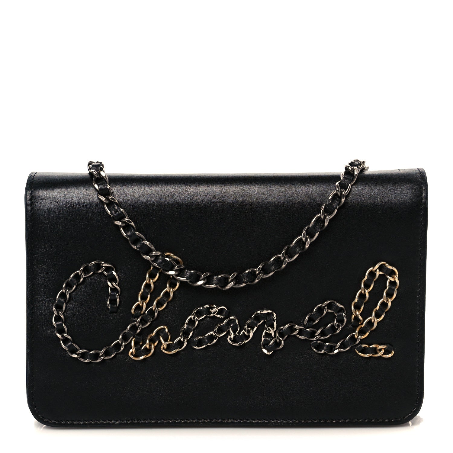 Calfskin Chain 20s Signe Wallet on Chain WOC Black